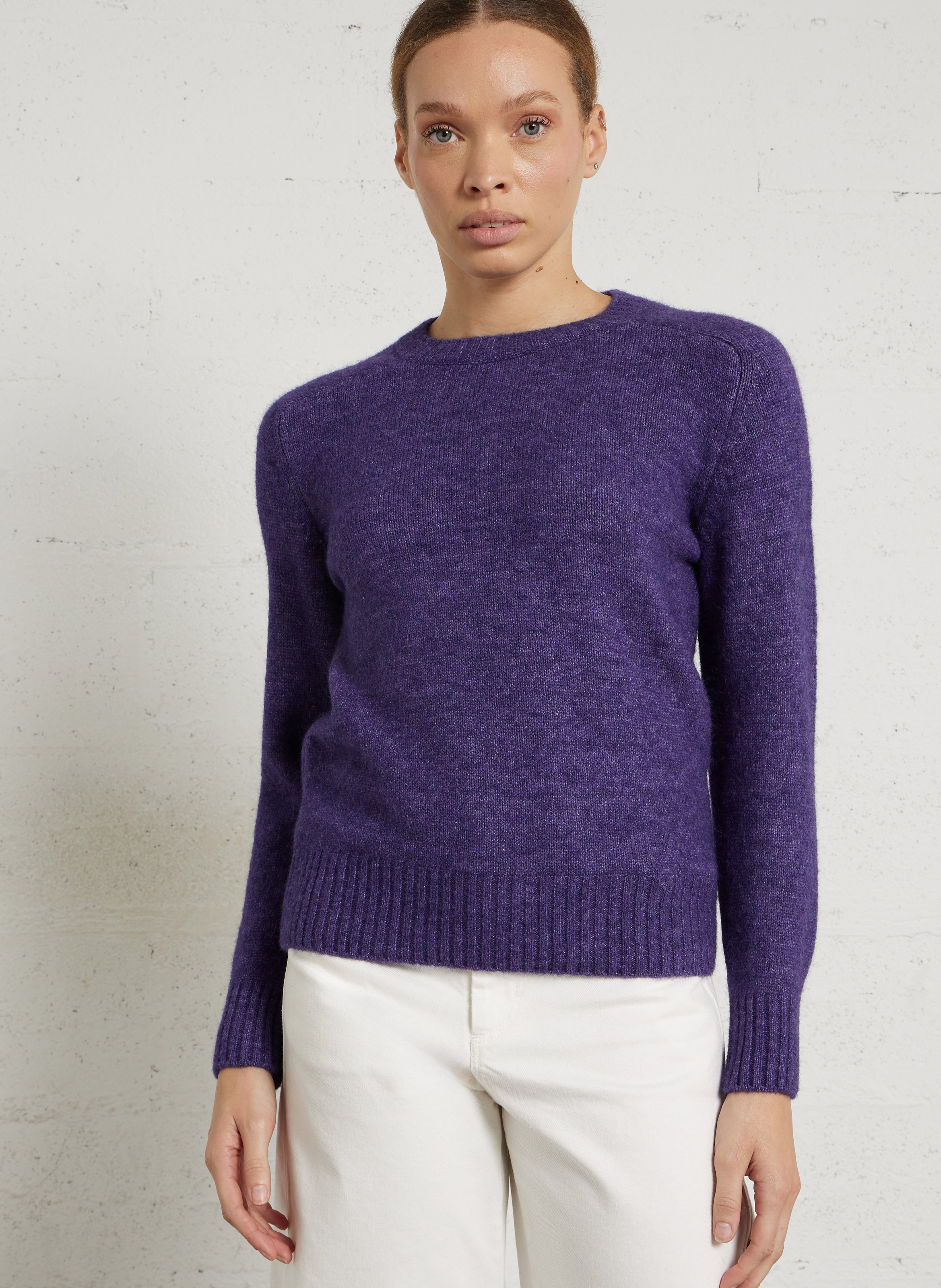 Pull col rond droit en maille tricotée envie SOEUR Violet