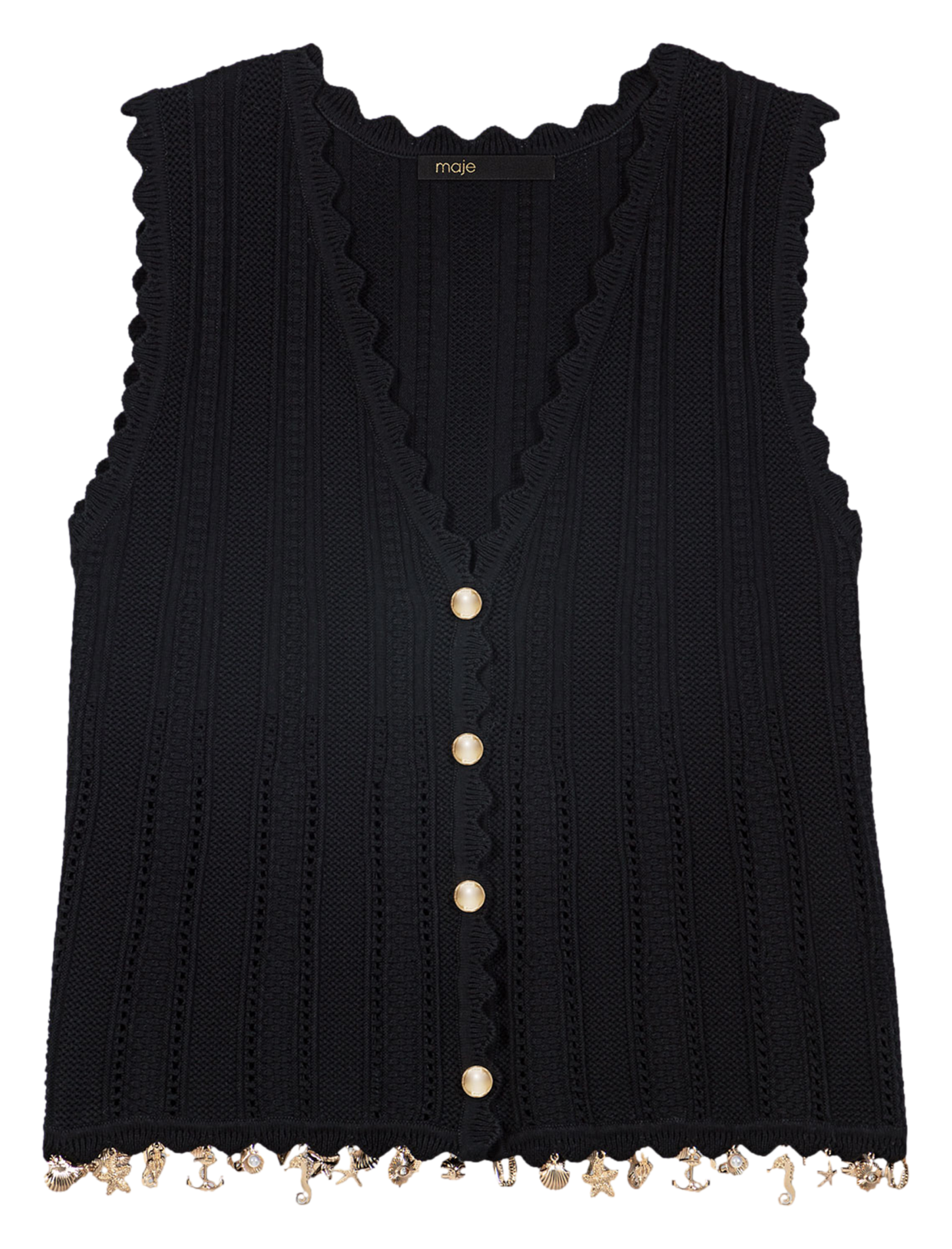 Gilet droit col v en coton mélangé MAJE Noir