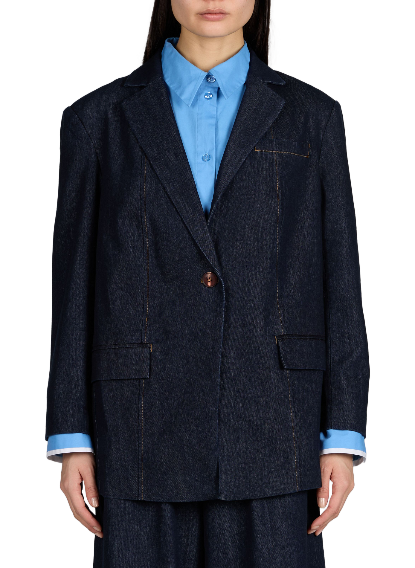 Blazer denim en coton mélangé GESTUZ Bleu