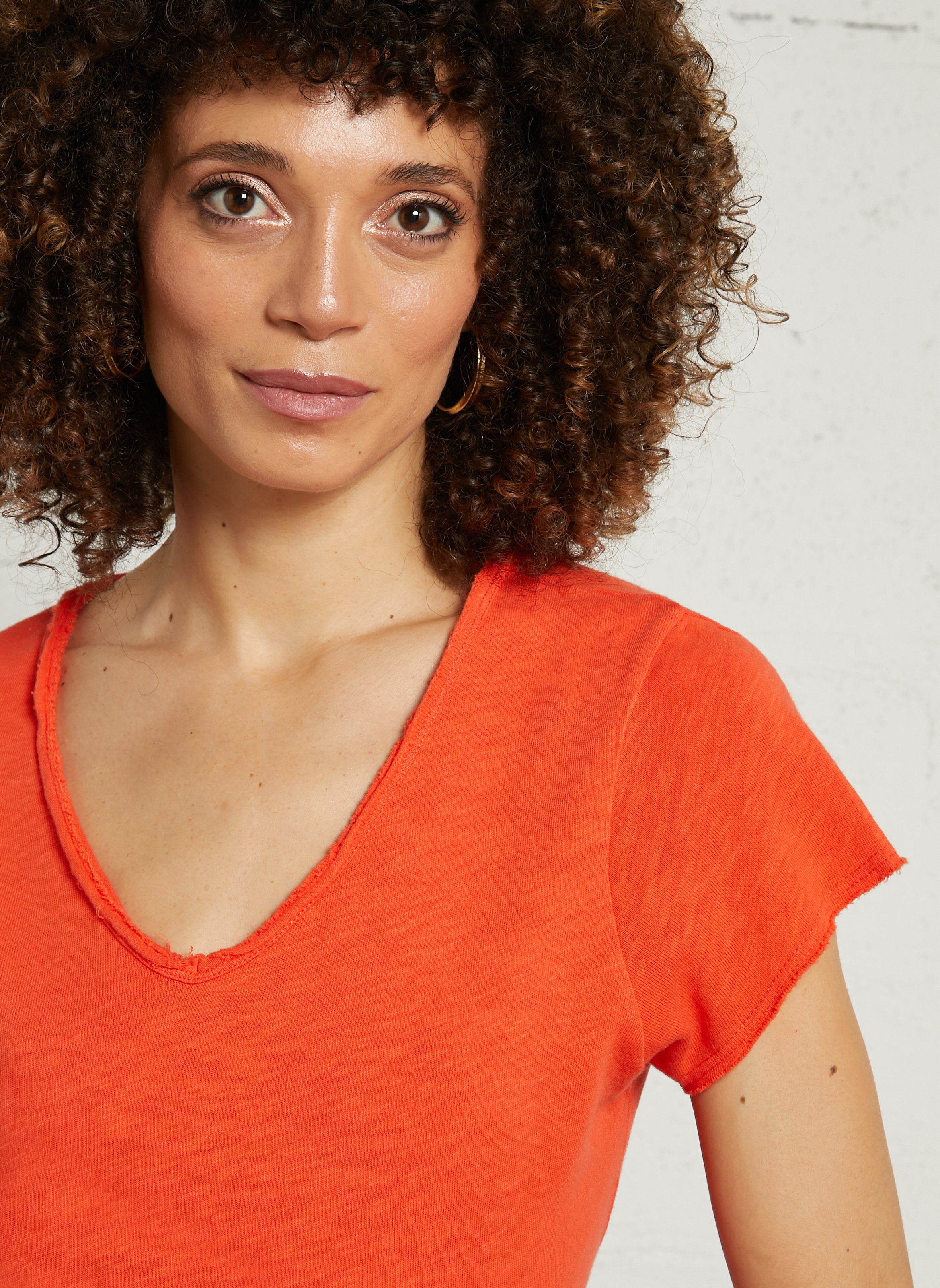 Tee-shirt droit col v en coton sonoma AMERICAN VINTAGE Orange