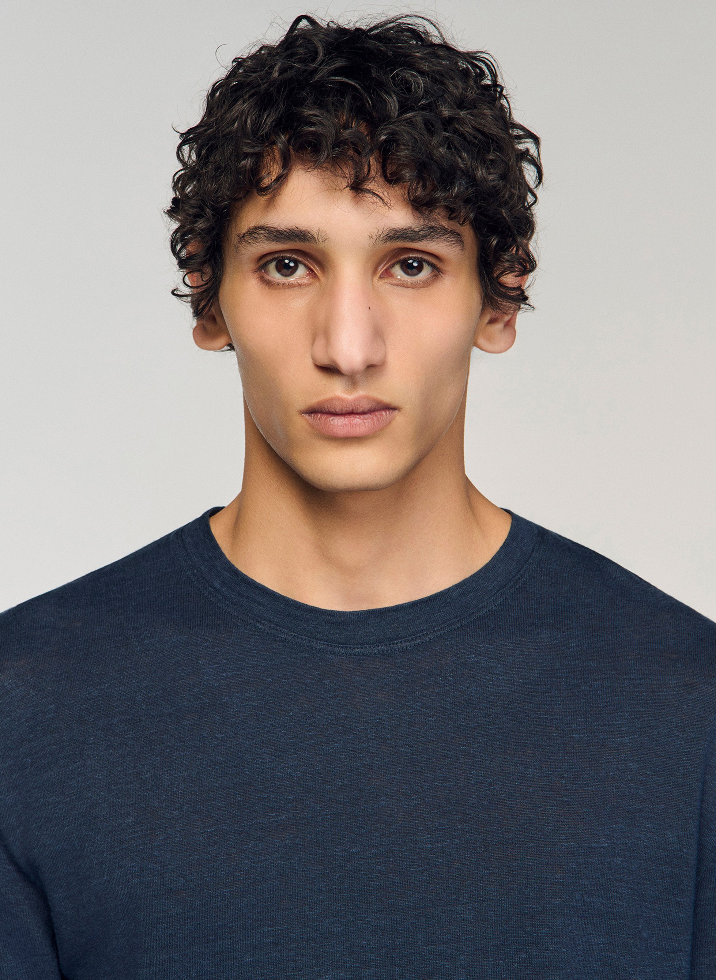 Tee-shirt col rond regular-fit en lin SANDRO Bleu