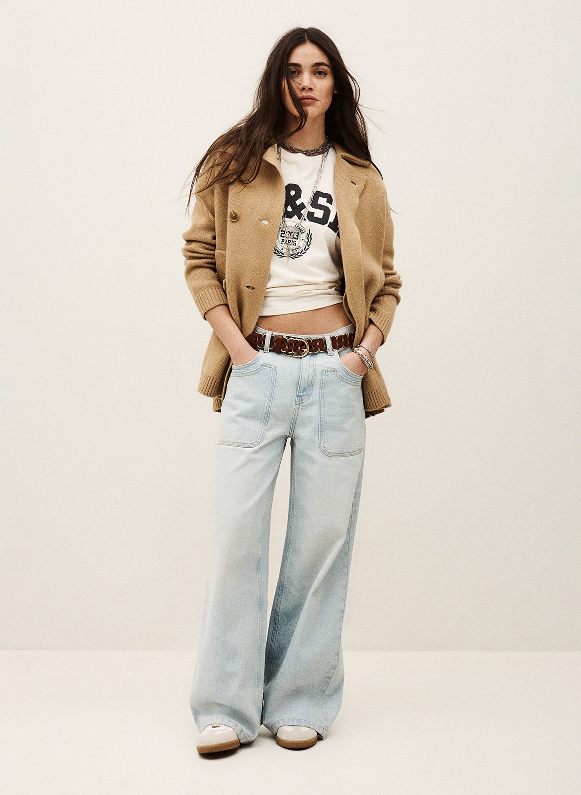 Manteau boutonné en laine mélangée vesta BA&SH Marron