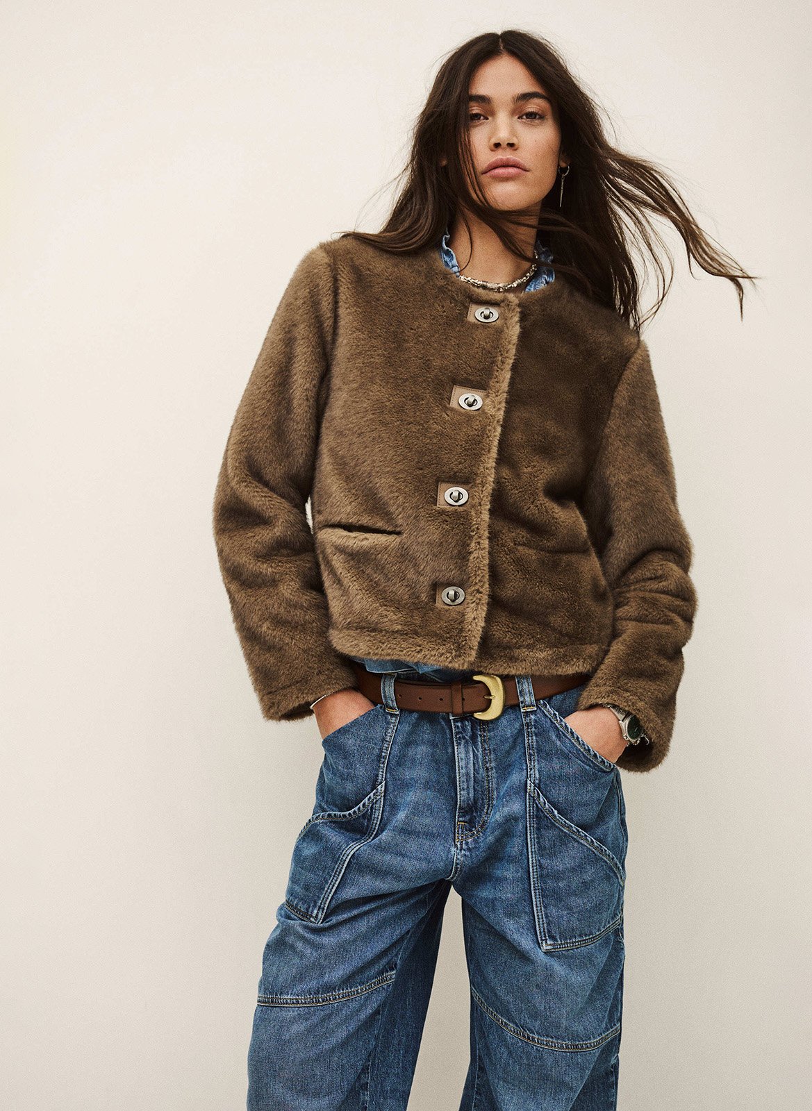 Manteau col rond basil BA&SH Marron