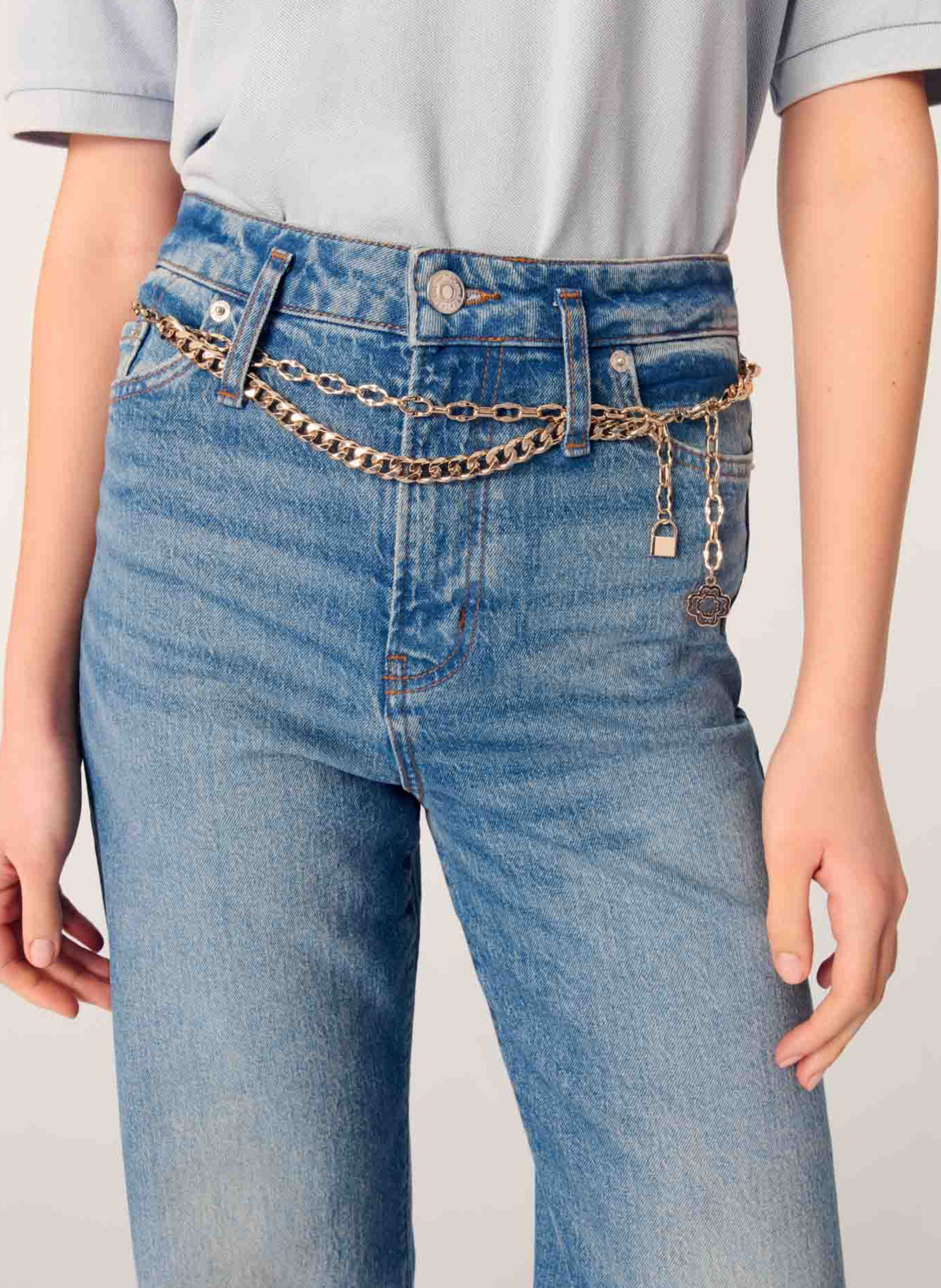 Jean large en denim de coton MAJE Bleu