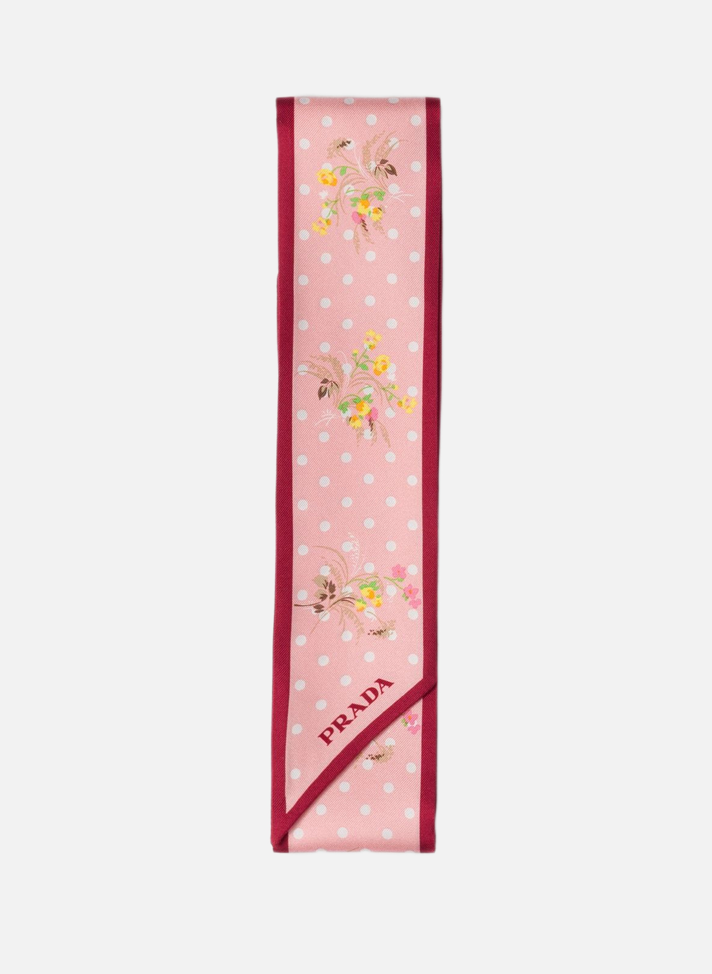 Foulard fin en sergé de soie imprimé PRADA Rose
