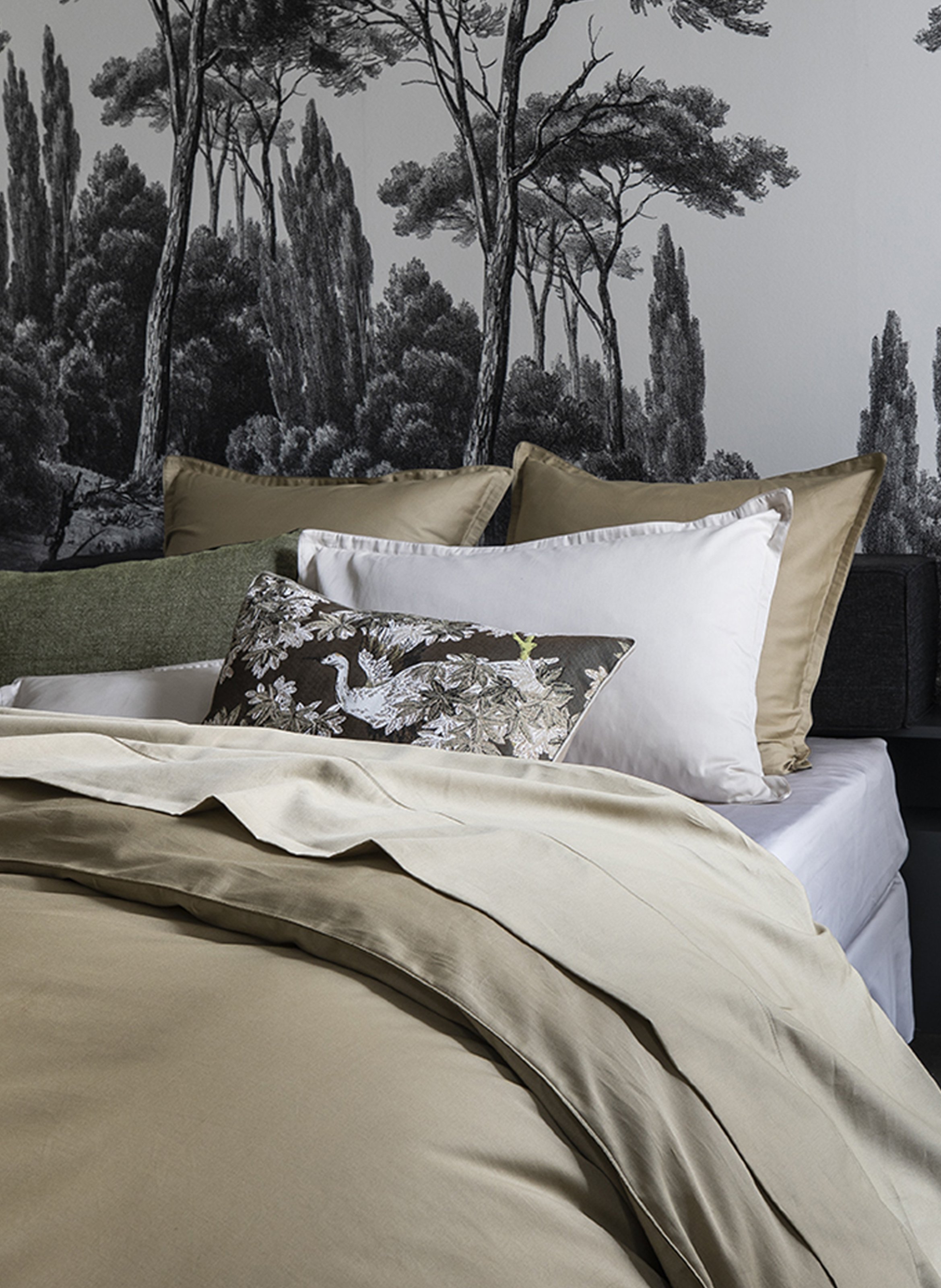 Housse de couette unie en satin de coton bio, teophile  Beige désert