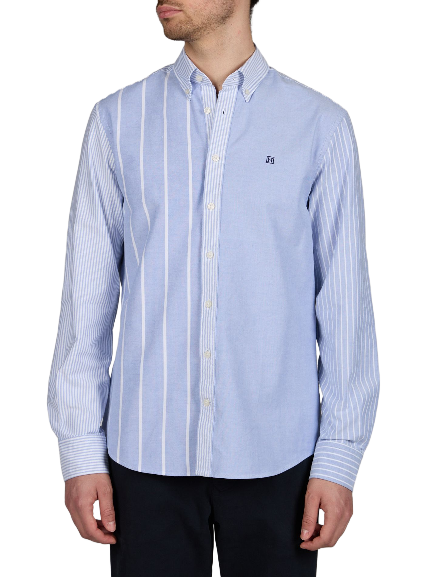 Chemise droite patchwork en coton HACKETT Bleu