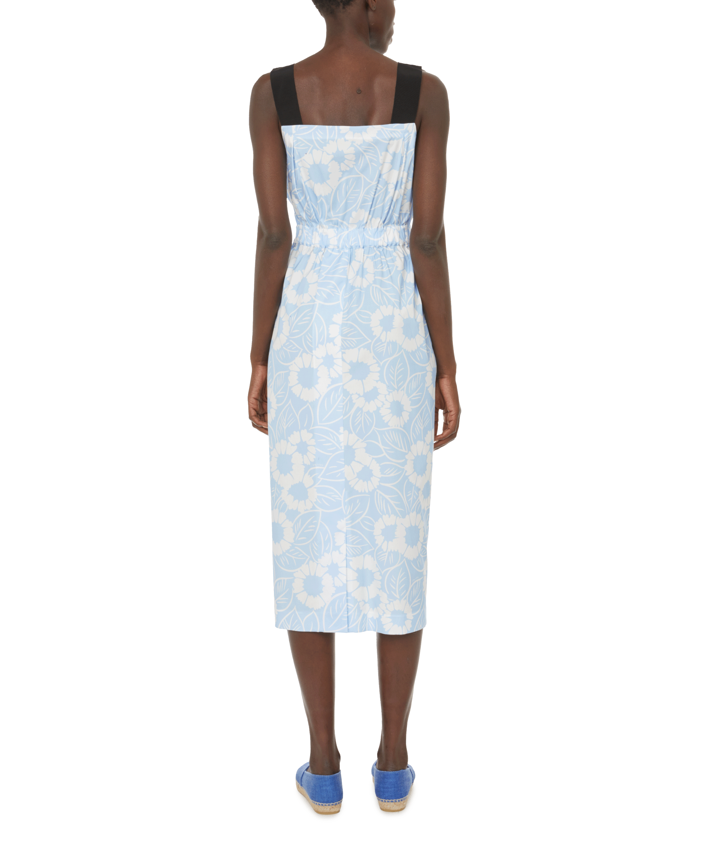 Cotton-blend flower print dress Blue
