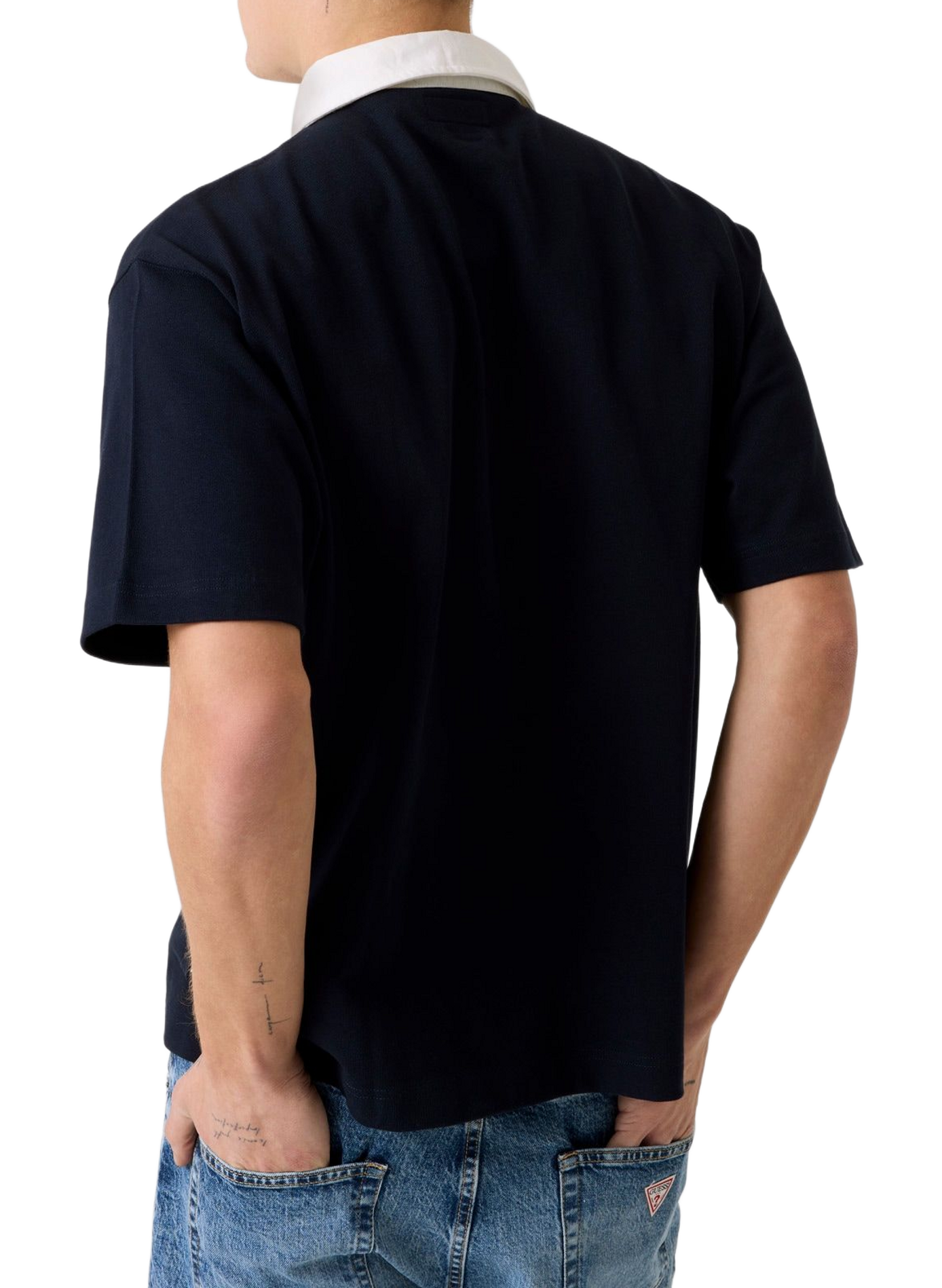 Short-sleeved cotton polo with logo embroidery GUESS Blue