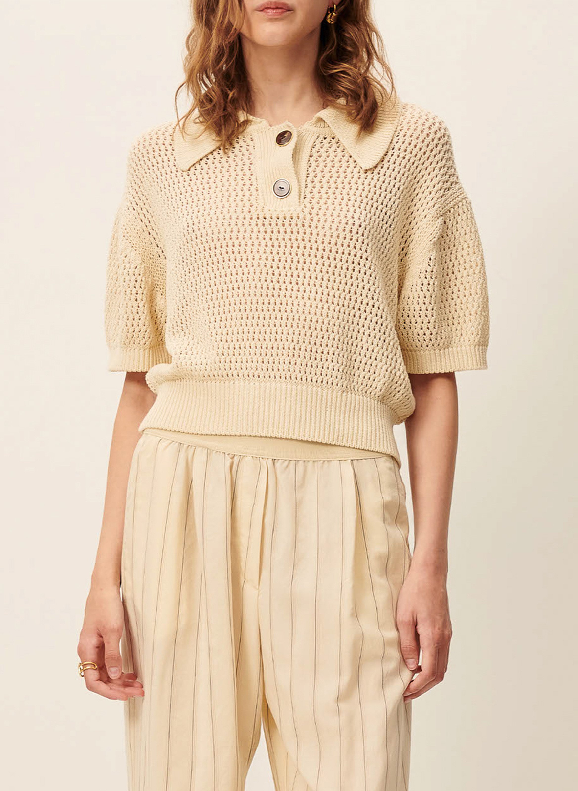 Polo en maille court en coton horizonte SESSUN Beige