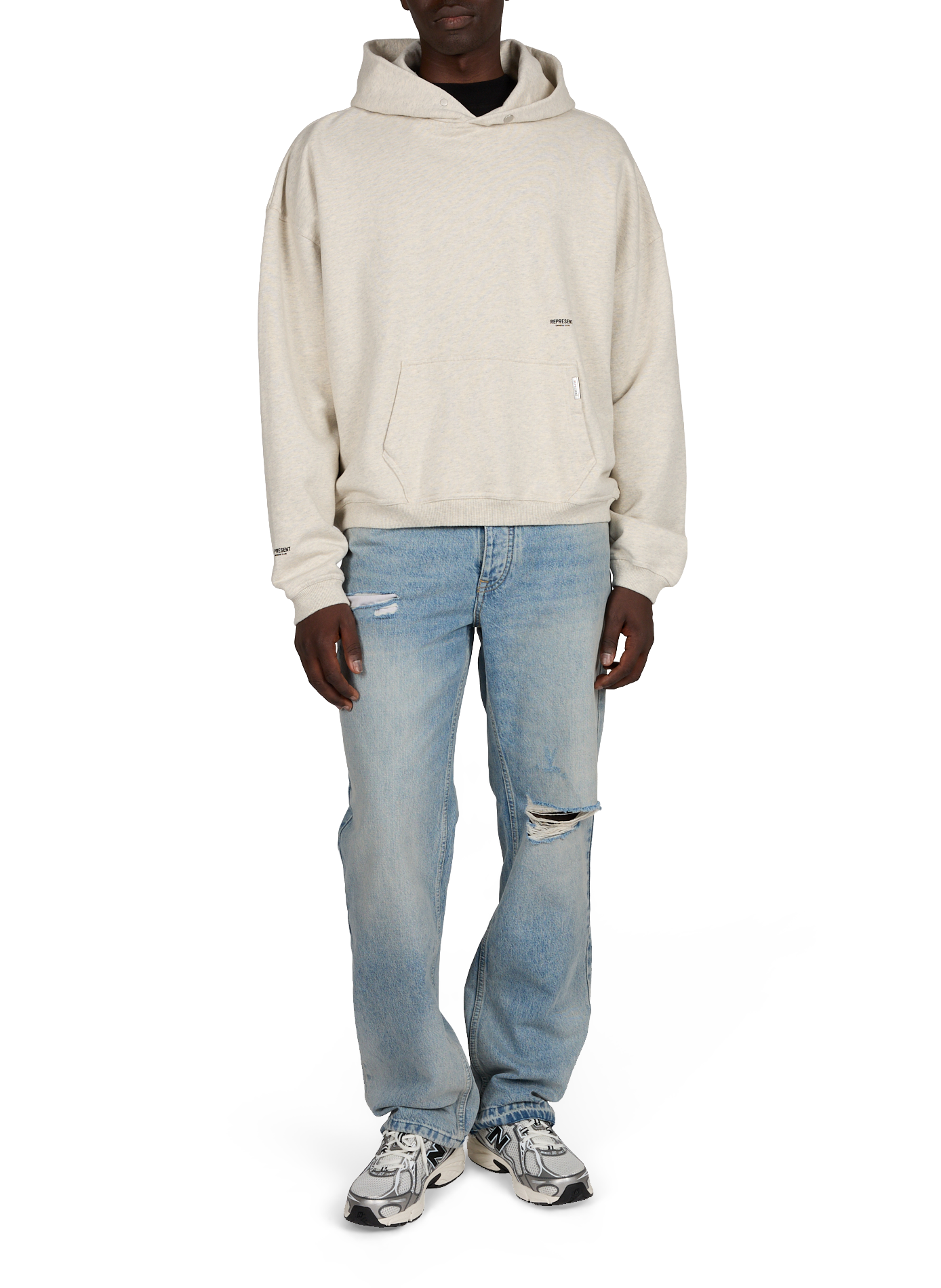 Oversized hooded sweatshirt in mottled cotton REPRESENT Beige