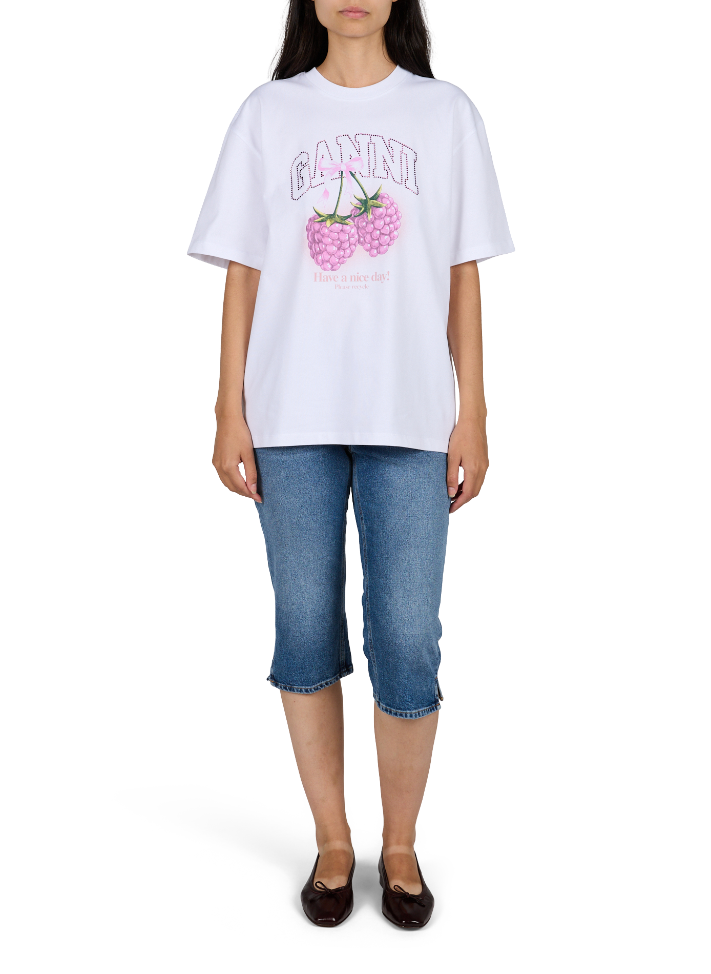 Printed Baby Fit Cotton T-shirt GANNI White