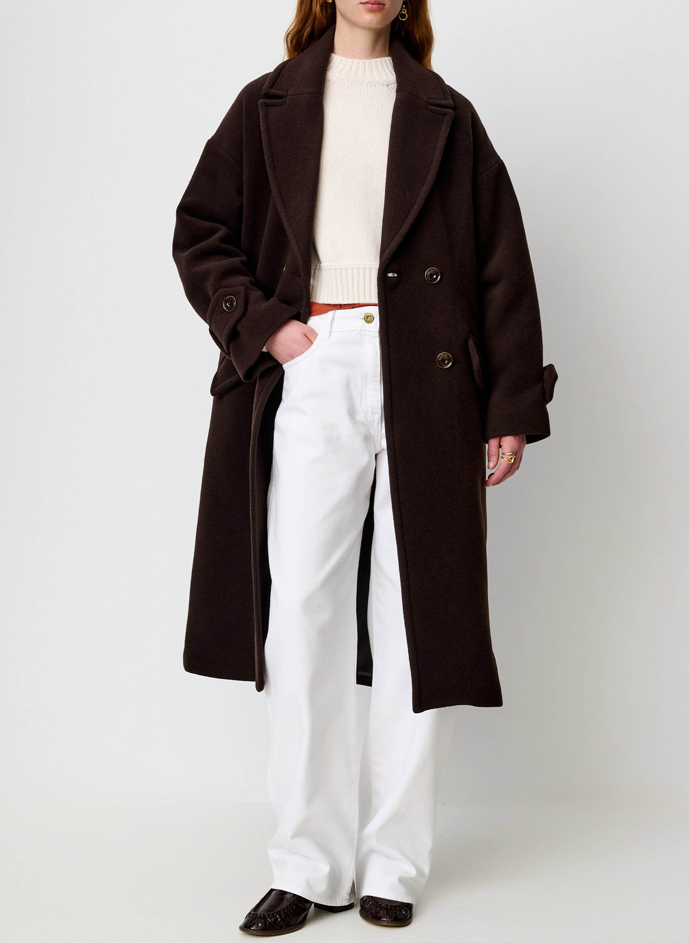 Manteau droit col tailleur en laine mélangée mia SESSUN Marron