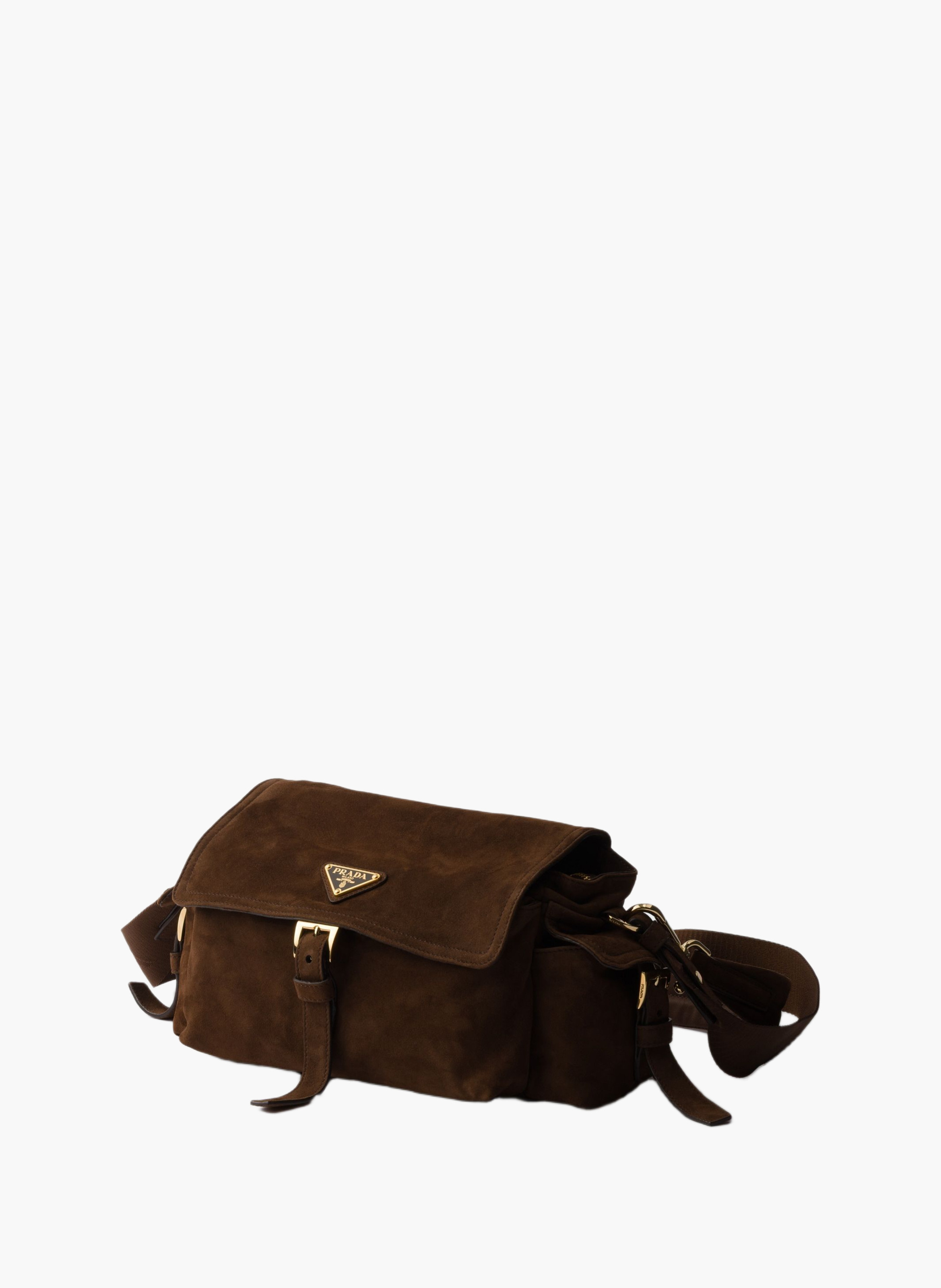 Sac daim prada explore medium en daim porté épaule PRADA Marron