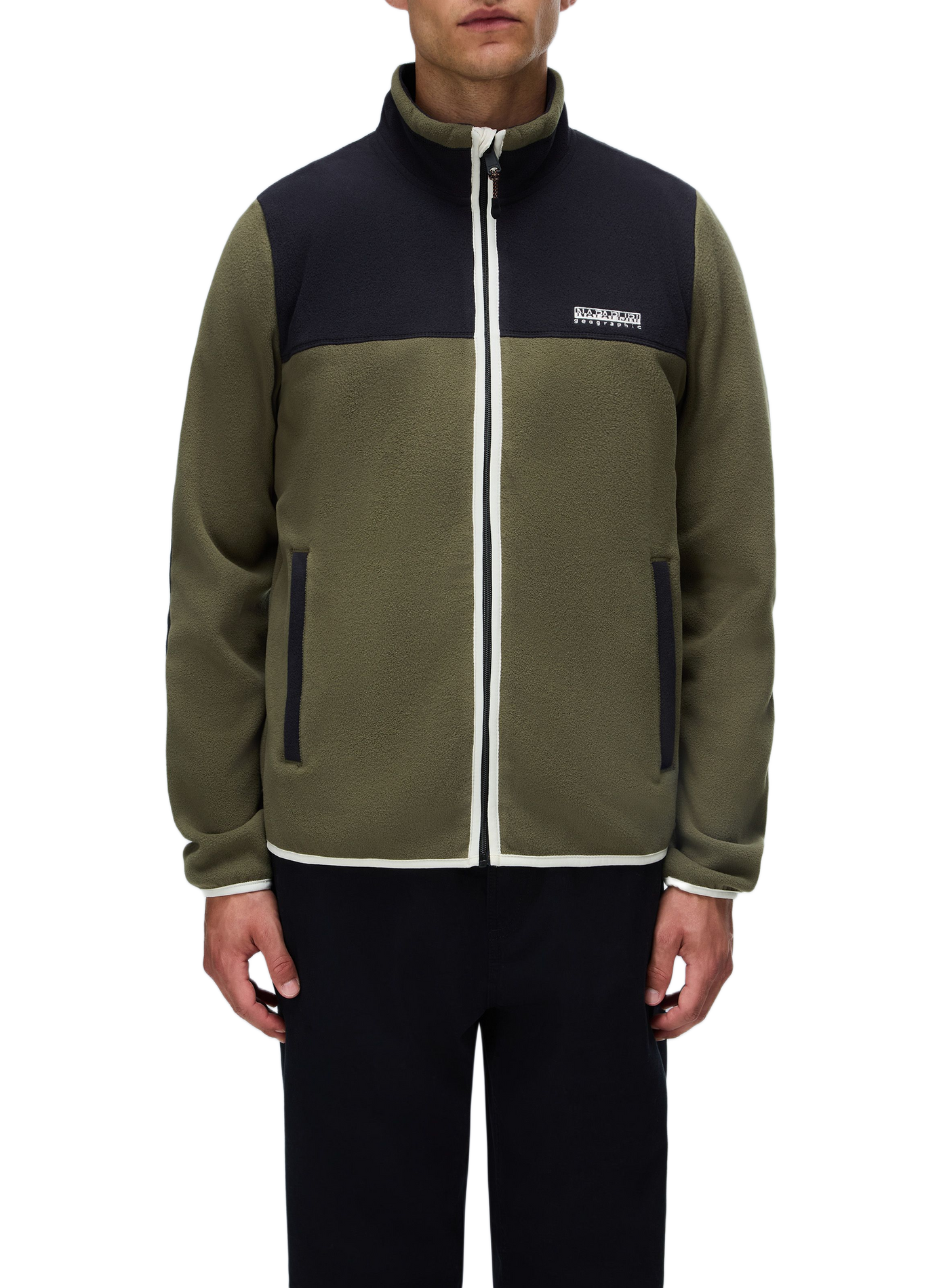 Straight fleece sweater with high collar in blended cotton NAPAPIJRI Khaki
