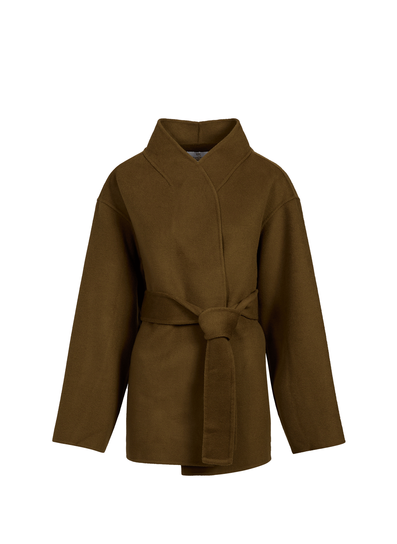 Chocolate belted wool-blend jacket RHUNE Khaki