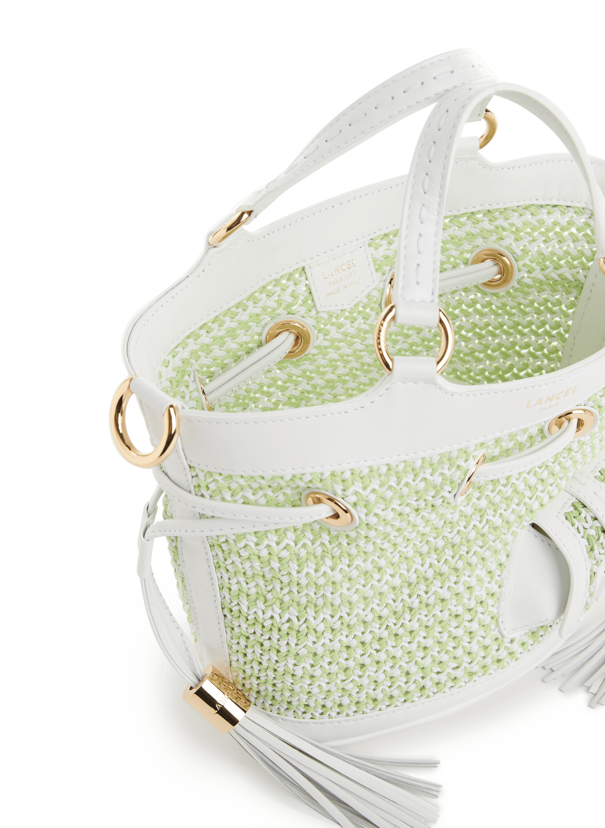 Sac Seau Filet Vintage Années 80 - Coton Fleuri Jaune - Dimensions 31x29x22 Cm - Occasion Très Bon état