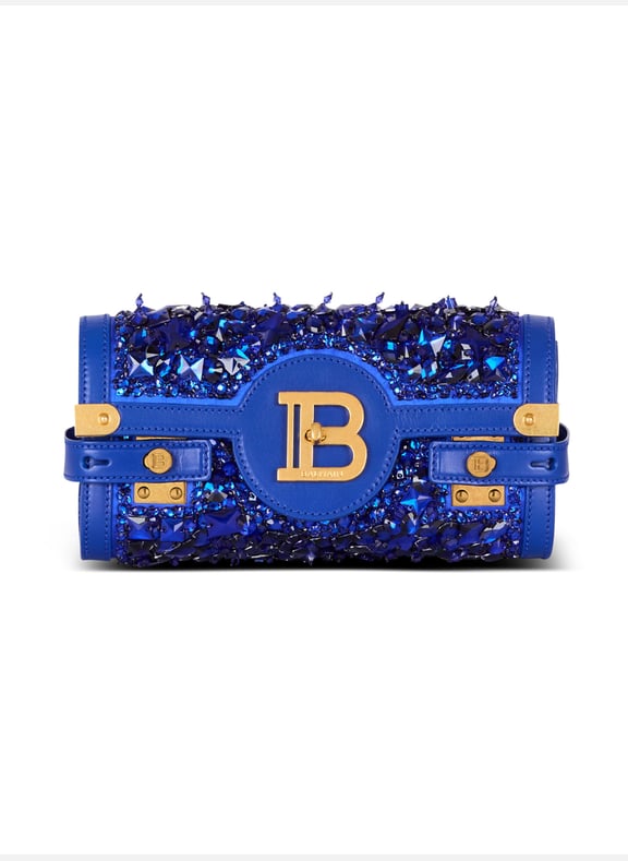 B-buzz pouch 23 en cuir et satin brodé Bleu by BALMAIN BALMAIN B-buzz pouch 23 en cuir et satin brodé Bleu