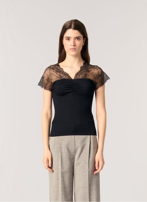 Top col v à dentelle Noir by MAJE MAJE Top col v à dentelle Noir