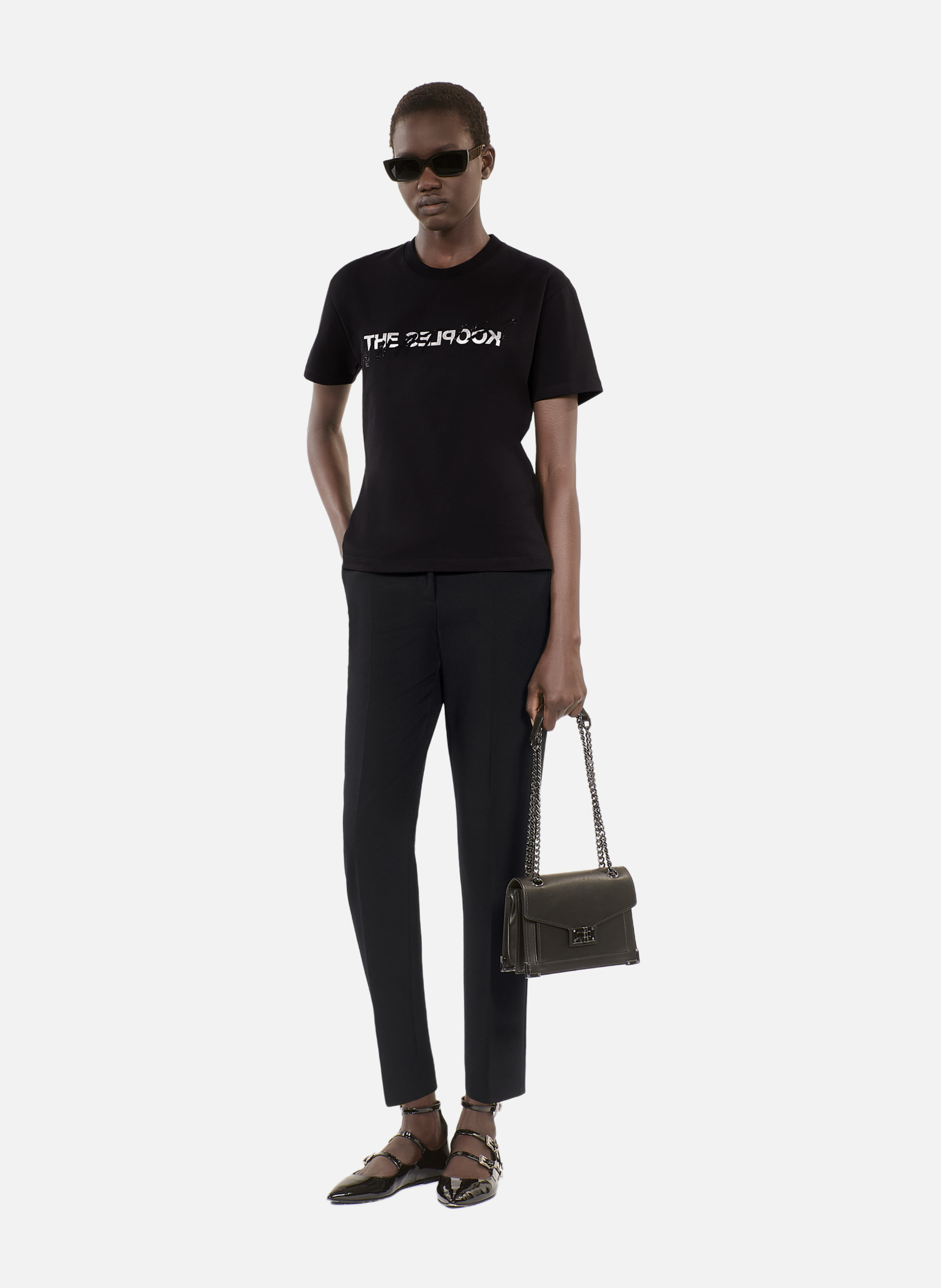 T-shirt en coton What Is avec strass THE KOOPLES Noir