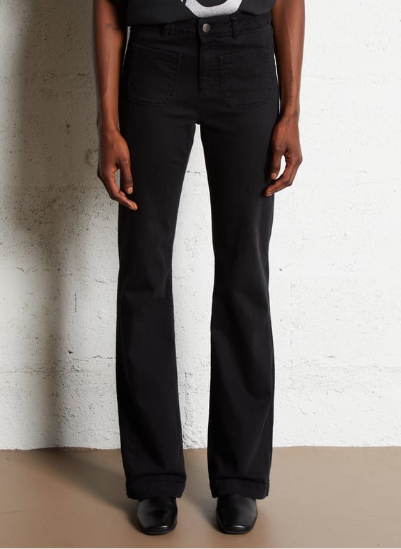 Pantalon flare en coton mélangé lola Noir by MAISON 123 MAISON 123 Pantalon flare en coton mélangé lola Noir