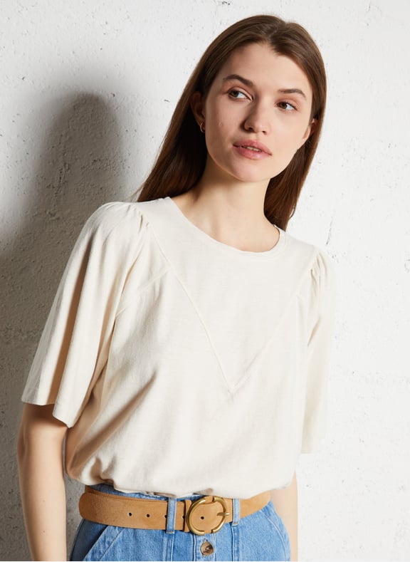 Tee-shirt droit col rond angele Beige by MAISON 123 MAISON 123 Tee-shirt droit col rond angele Beige