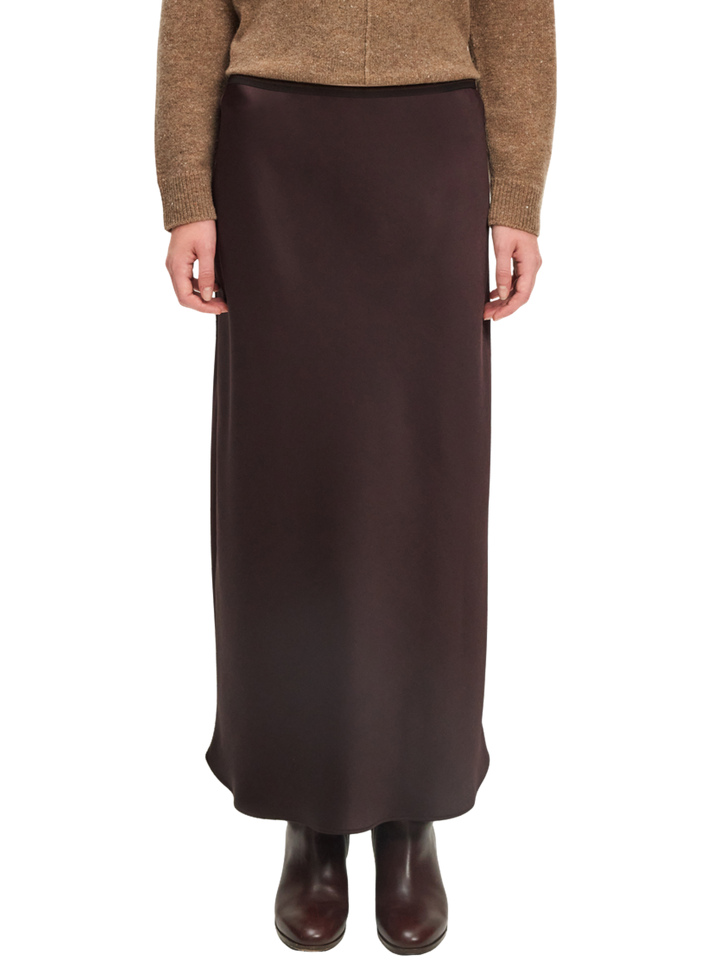 Jupe longue fluide satinée - bethany PABLO Marron