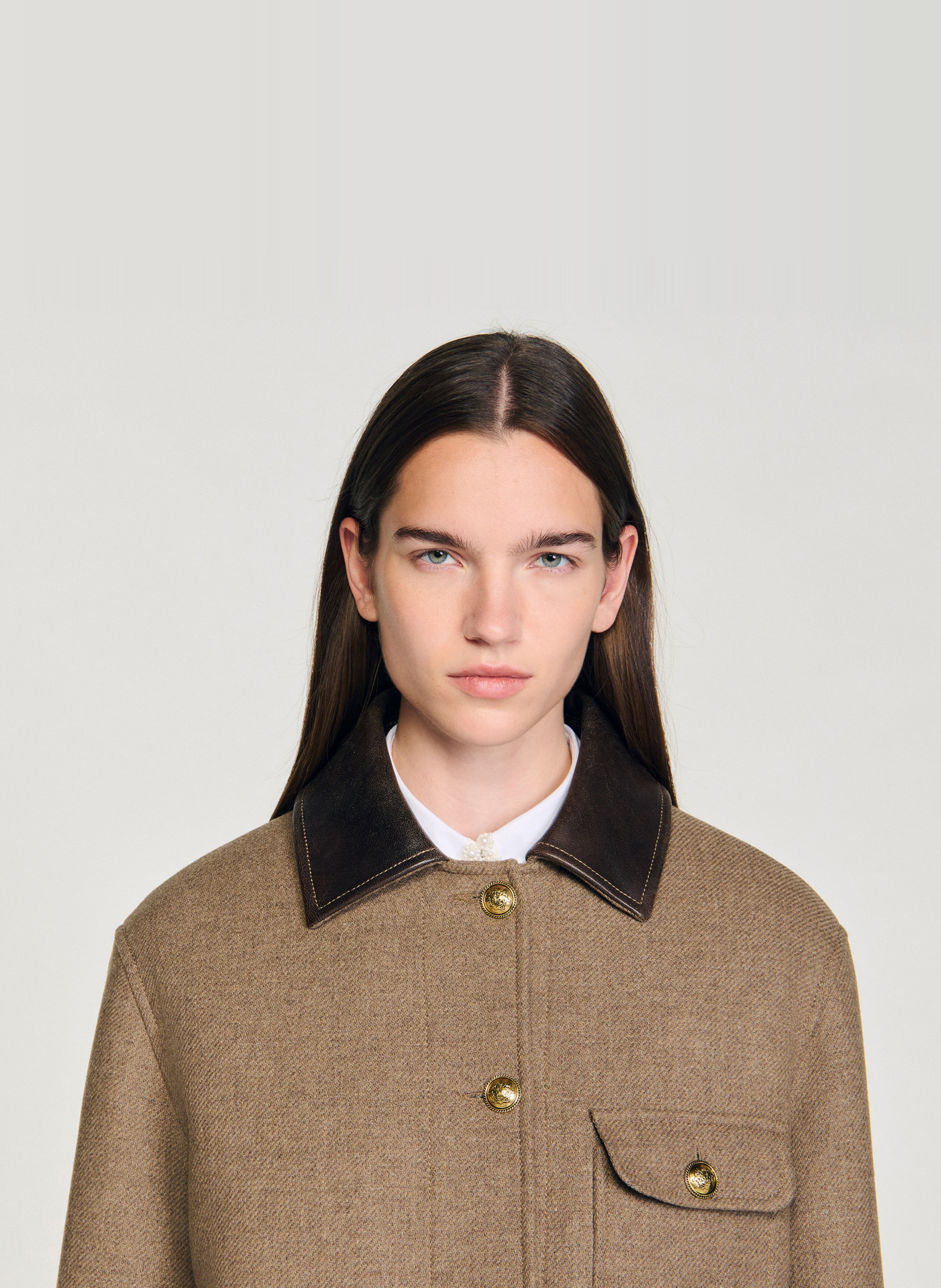 Manteau col classique en laine mélangée SANDRO Beige