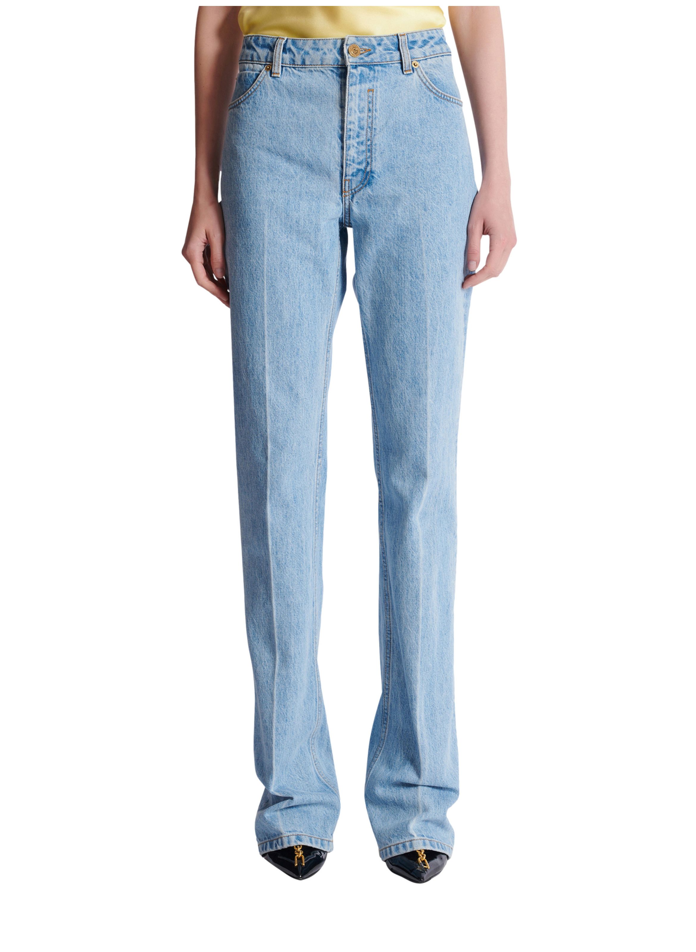 Pantalon taille haute en denim BALMAIN Bleu
