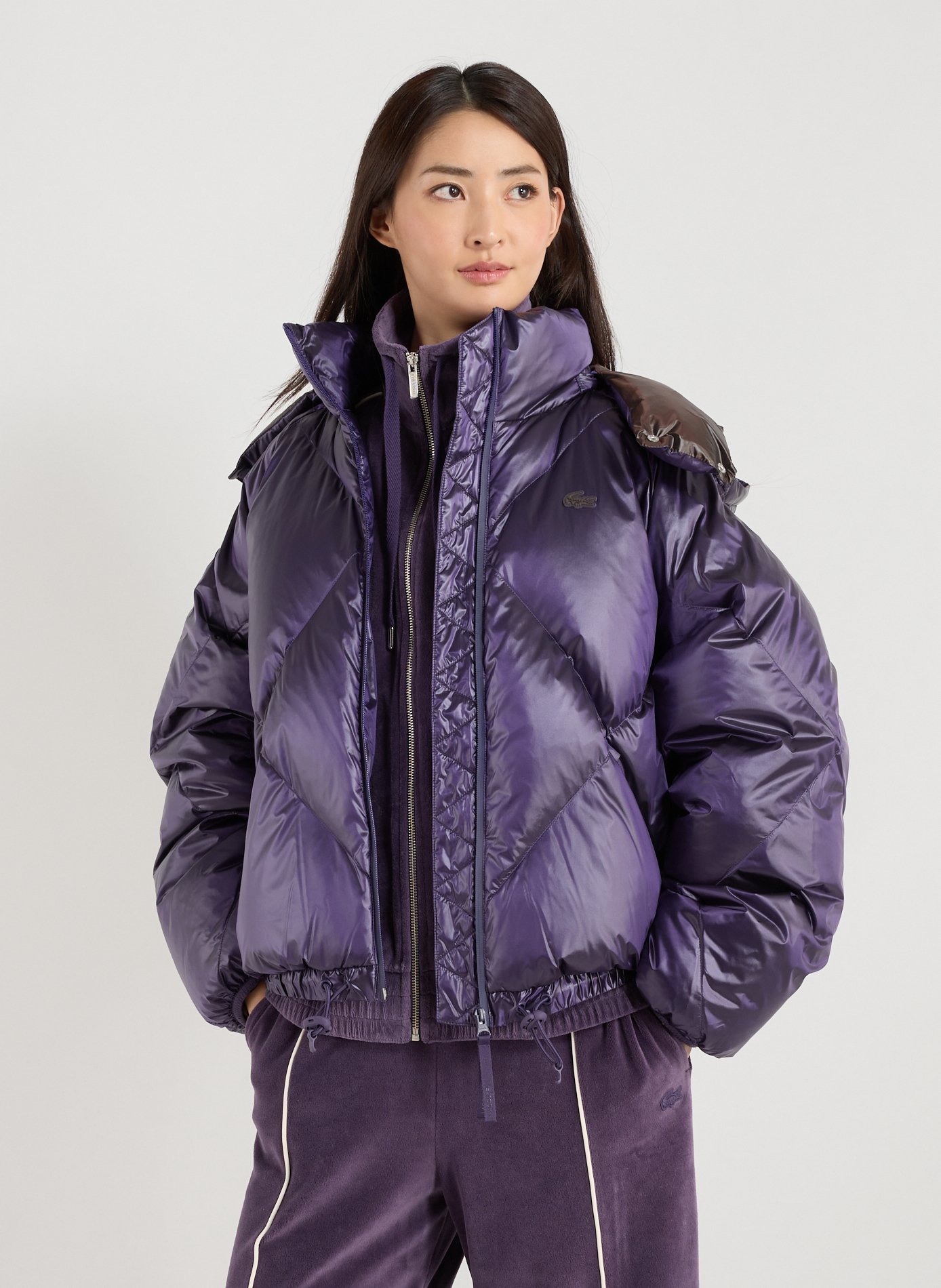 LACOSTE Doudoune oversize courte à capuche Violet