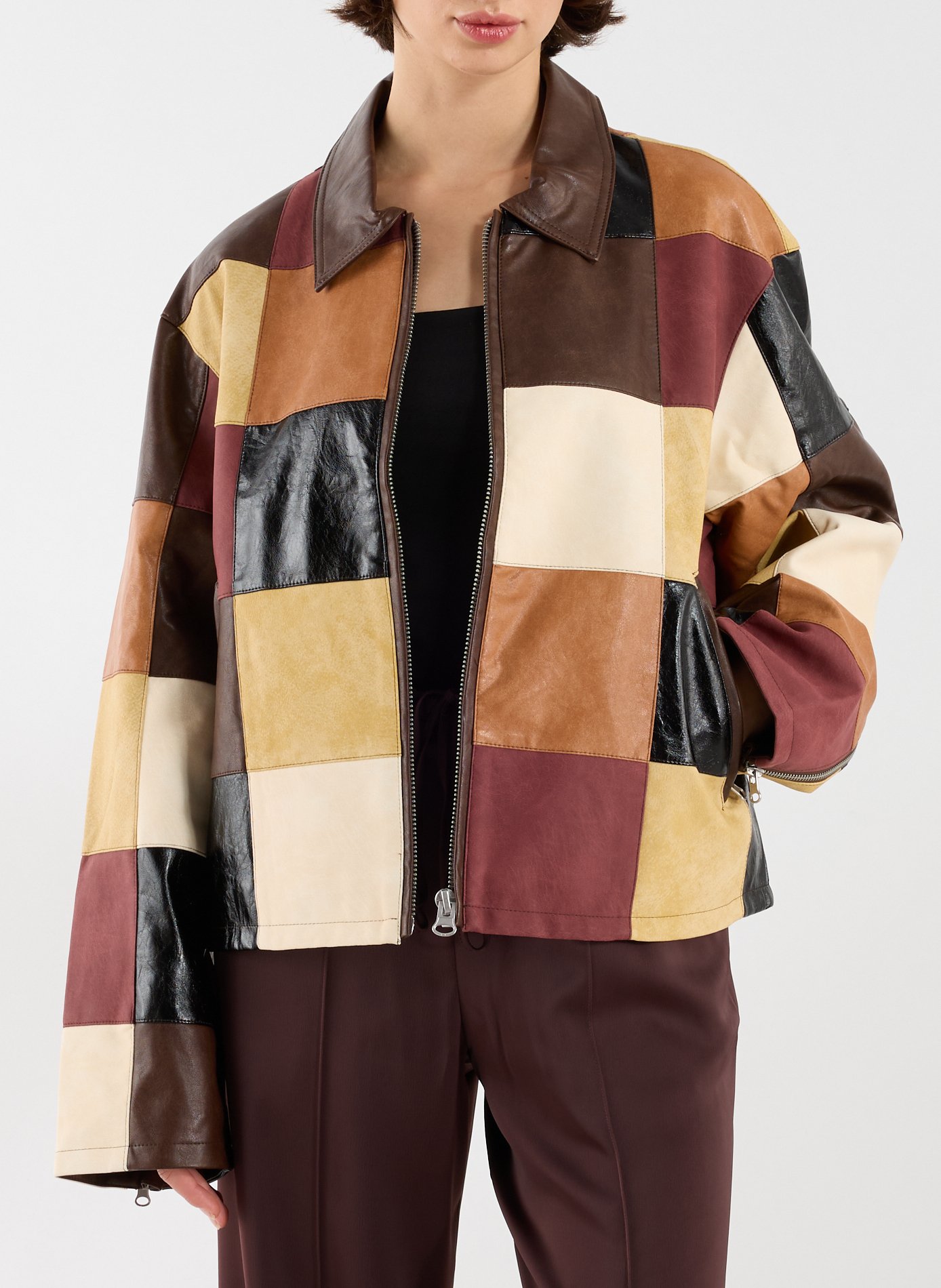 TOPSHOP Jacket with classic checkered collar Brown