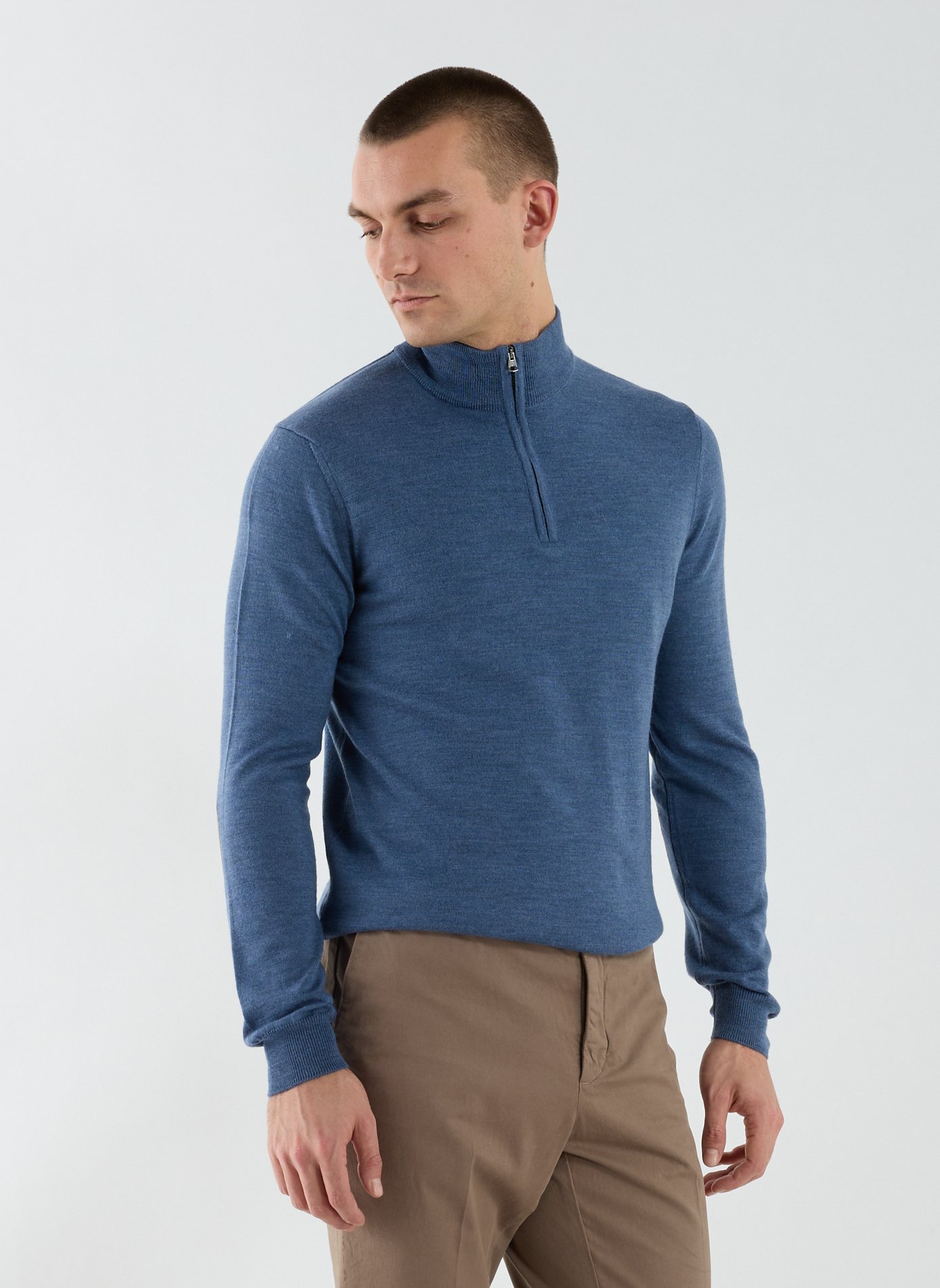 Pull col zippé en laine mérinos FACONNABLE Bleu