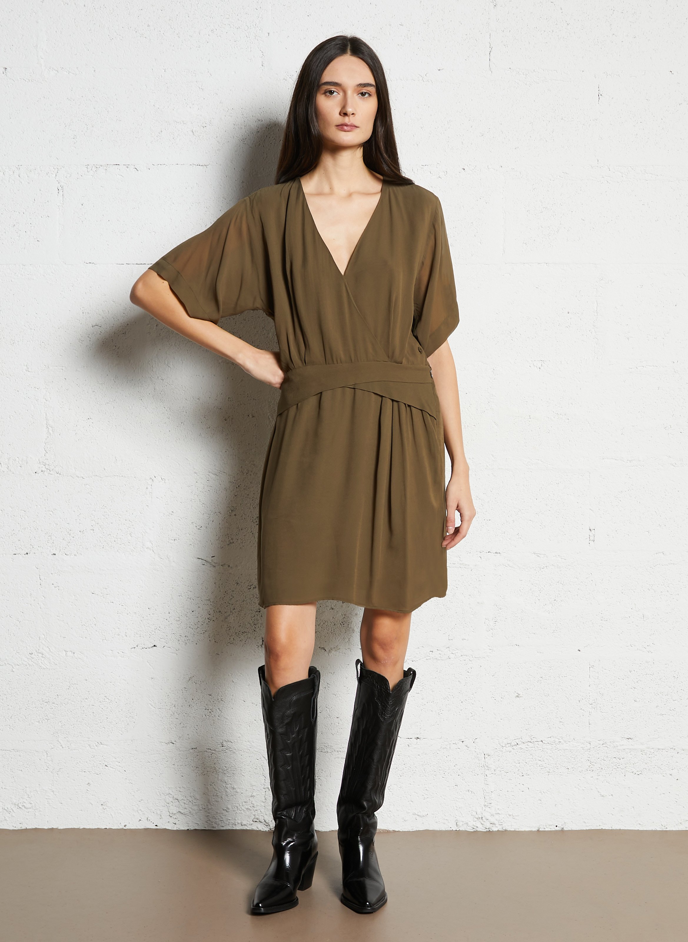 Robe courte col v IKKS Kaki