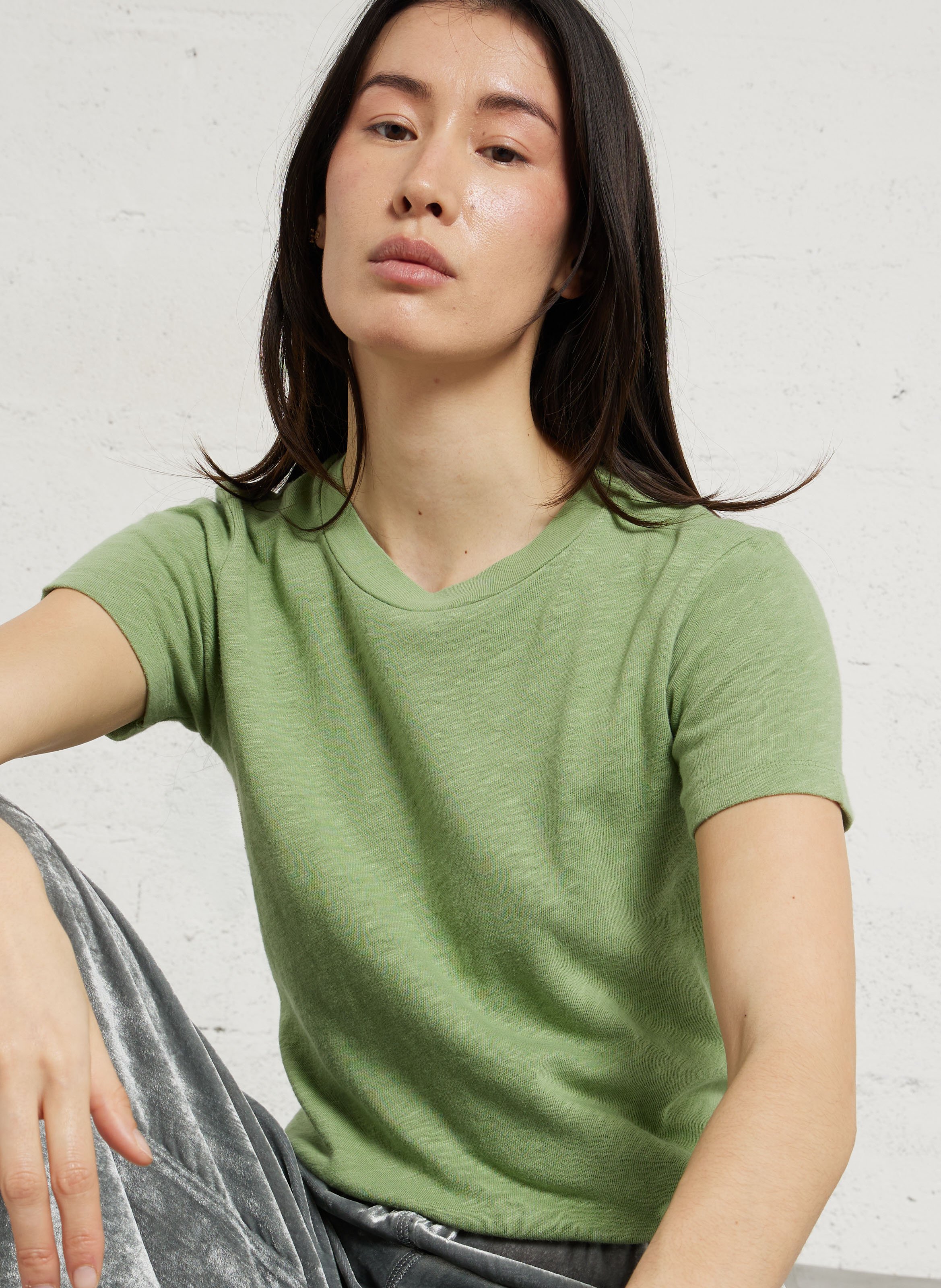 Tee-shirt col rond droit en coton sonoma AMERICAN VINTAGE Vert