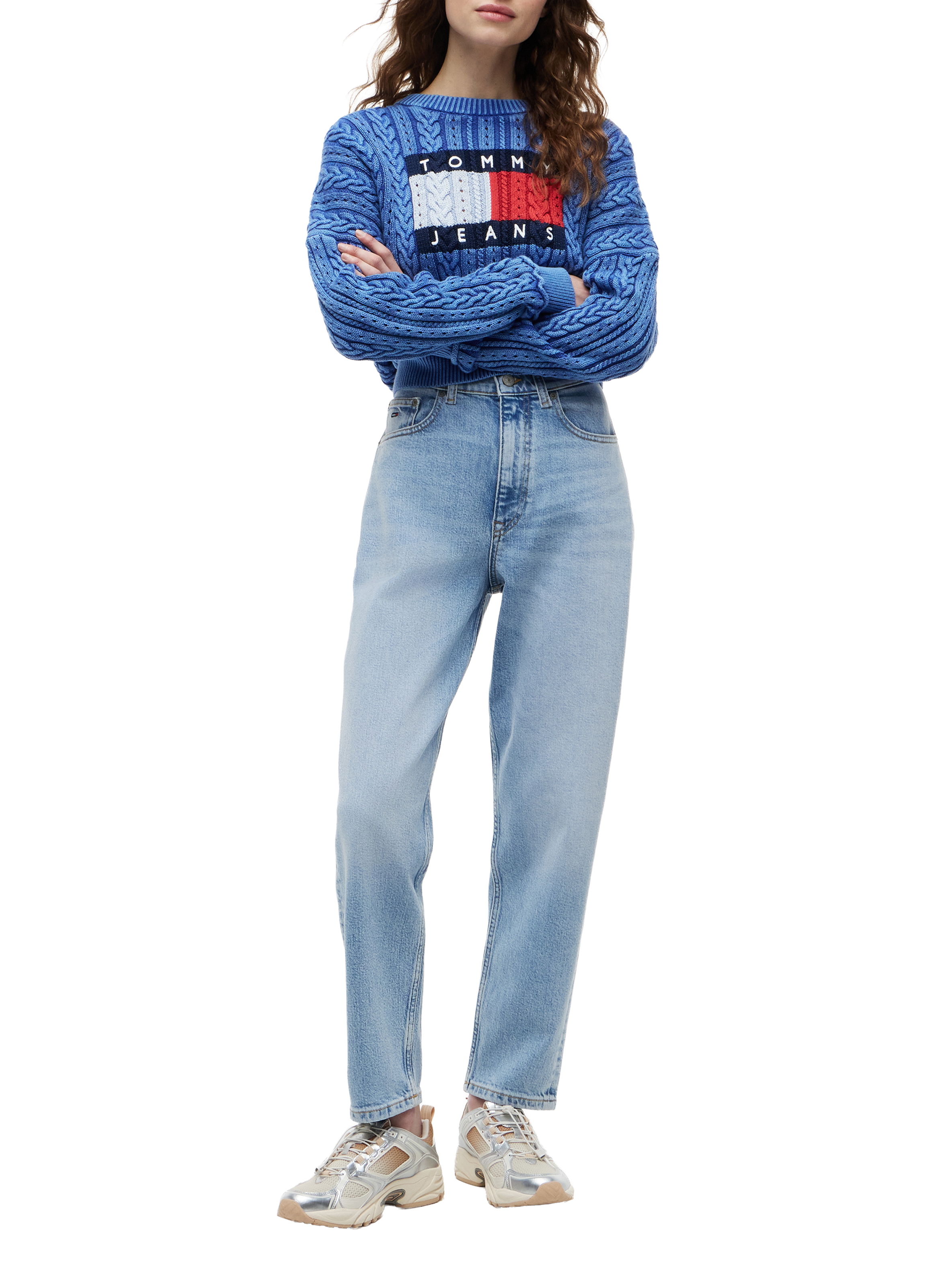High-waisted Mom-Jeans aus Baumwollmischung TOMMY HILFIGER Blau