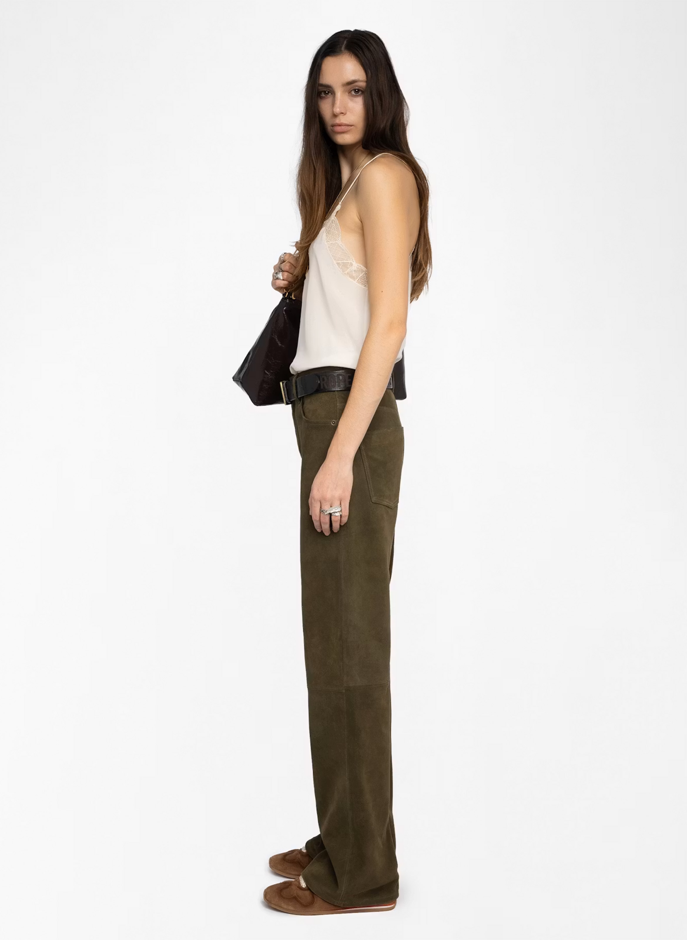 Pantalon droit en cuir taille haute evy ZADIG&VOLTAIRE Vert