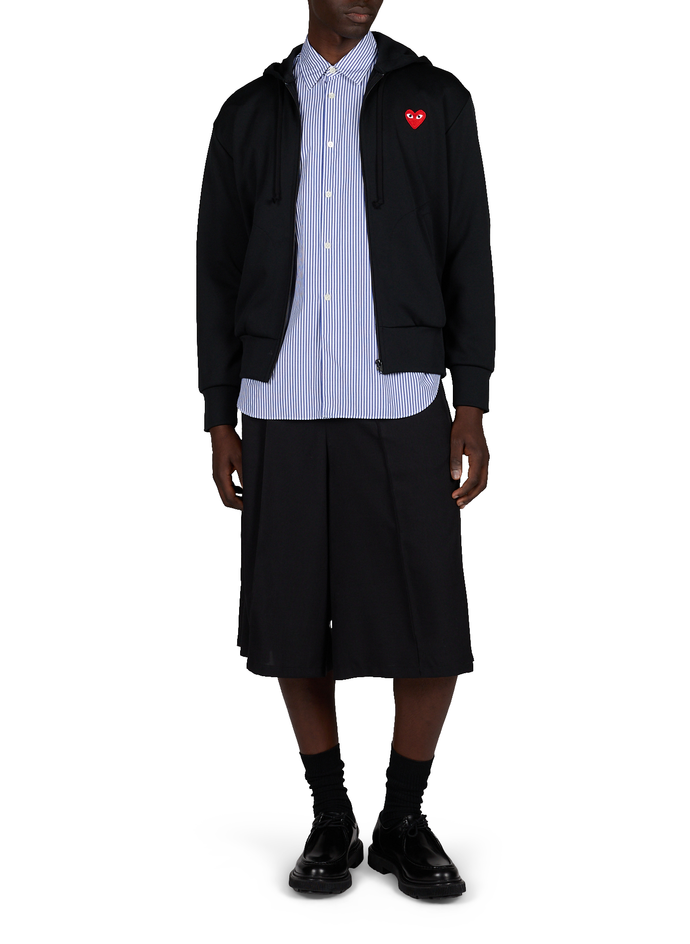 Embroidered zip-up hoodie COMME DES GARCONS PLAY Black