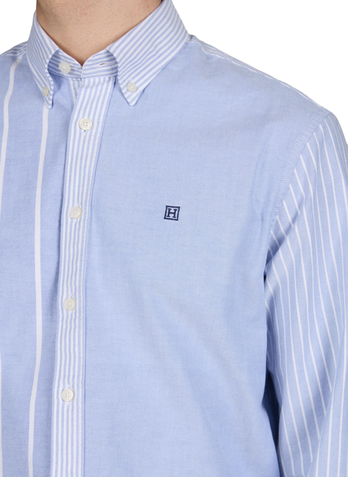 Chemise droite patchwork en coton HACKETT Bleu