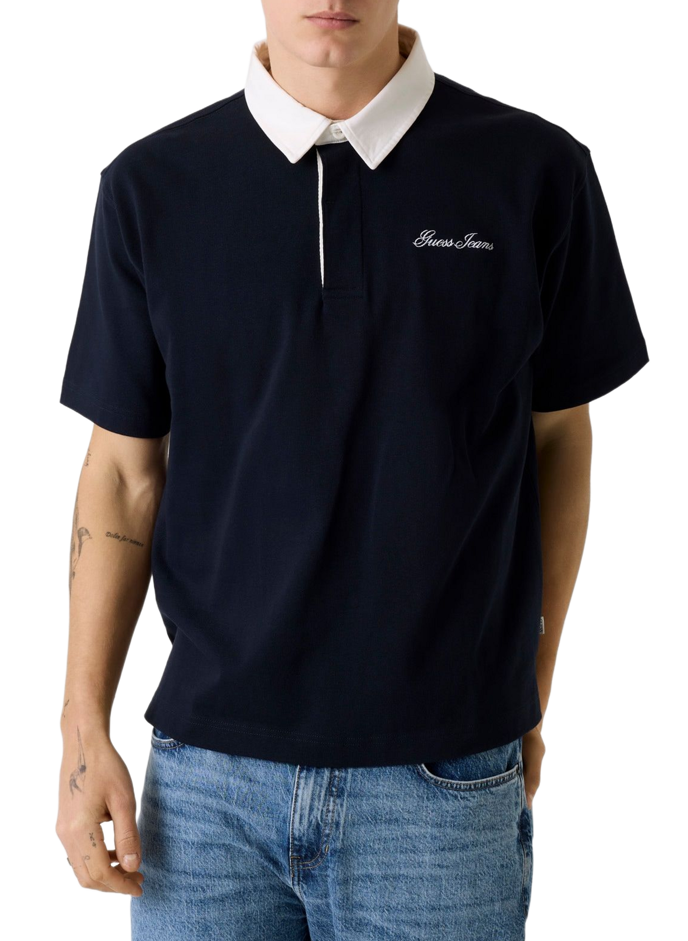 Short-sleeved cotton polo with logo embroidery GUESS Blue