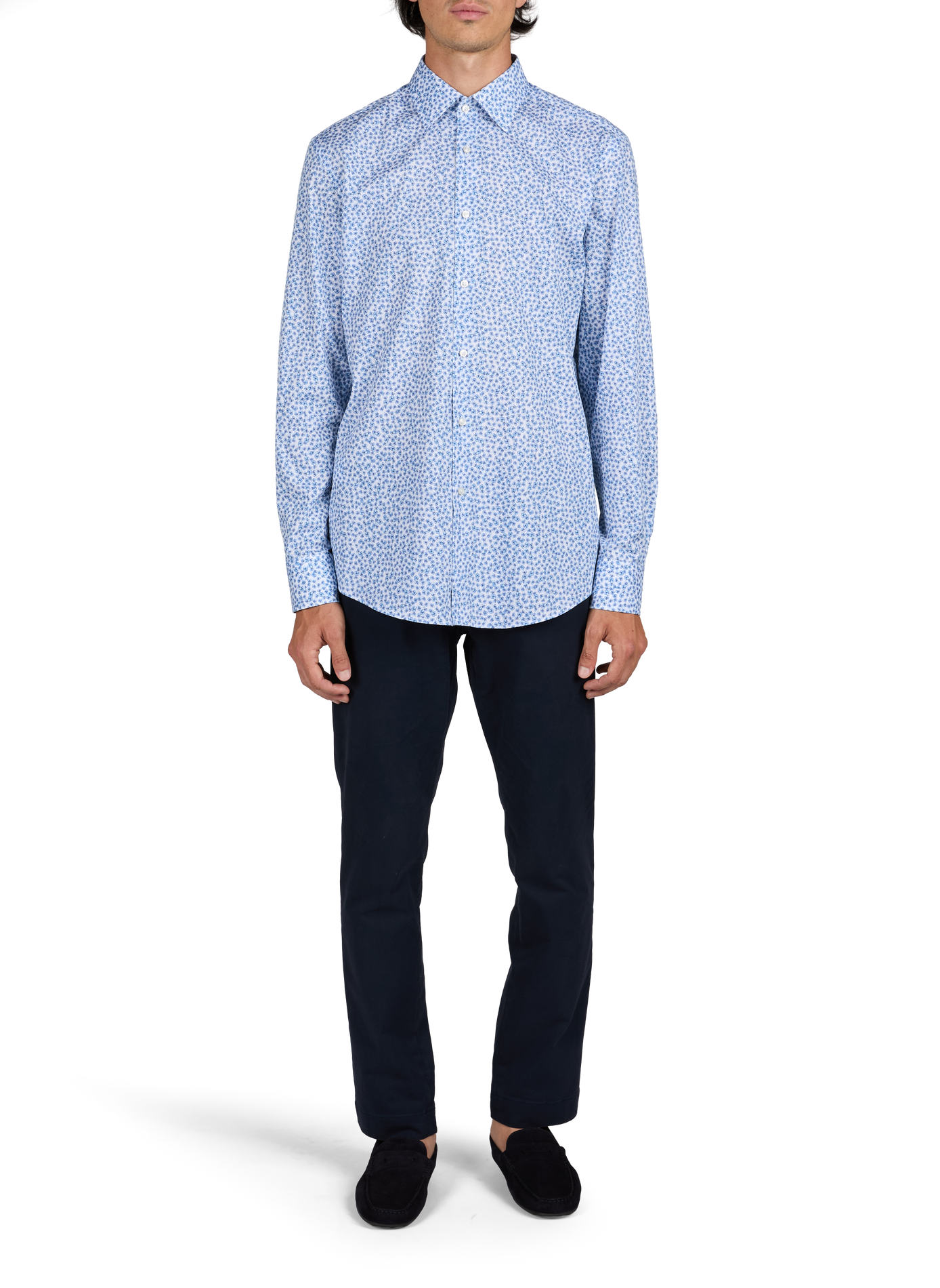 Chemise manches longues à fleurs en coton mélangé BOSS Bleu
