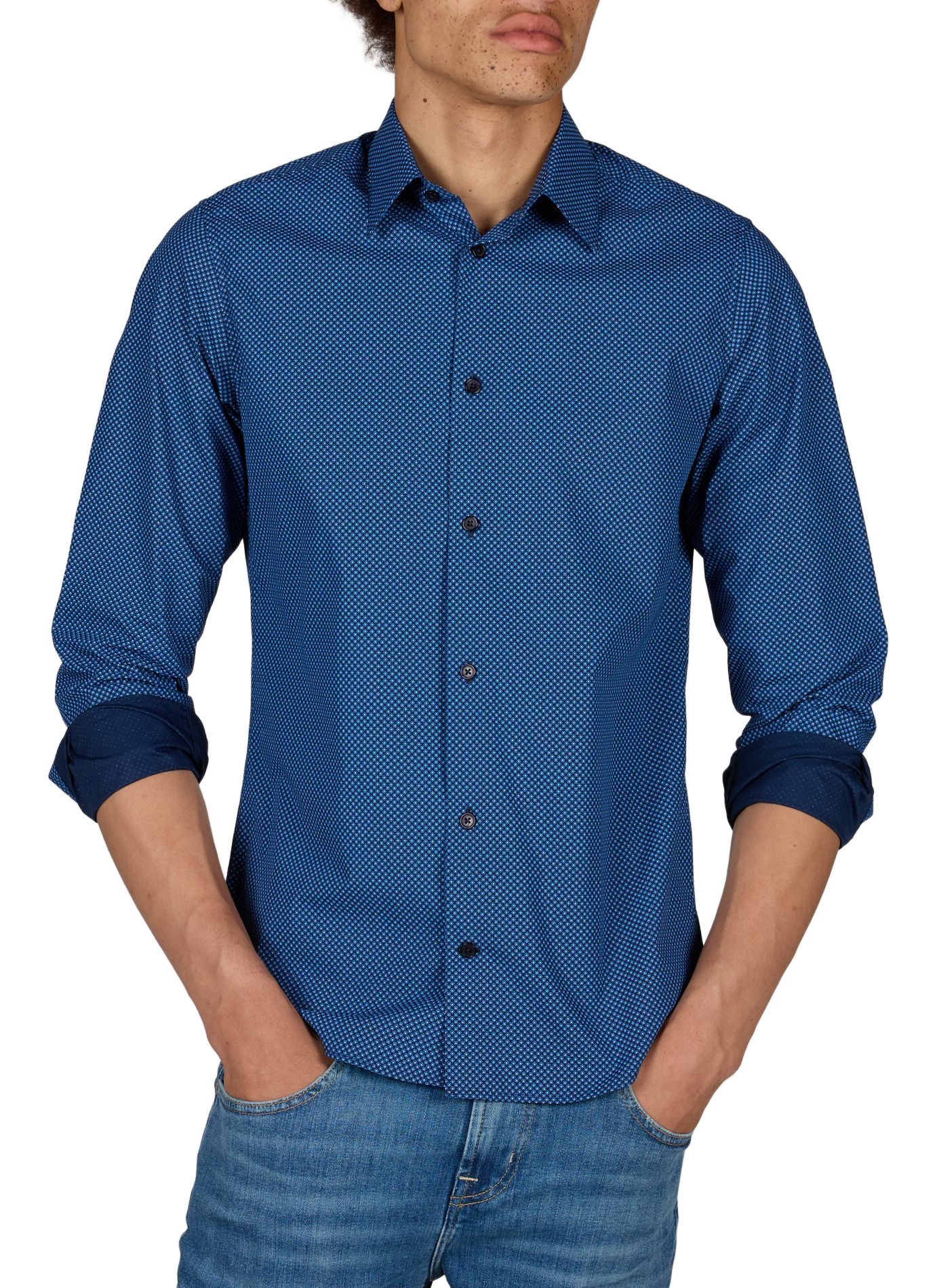 Slim-fit cotton shirt AU PRINTEMPS PARIS Blue