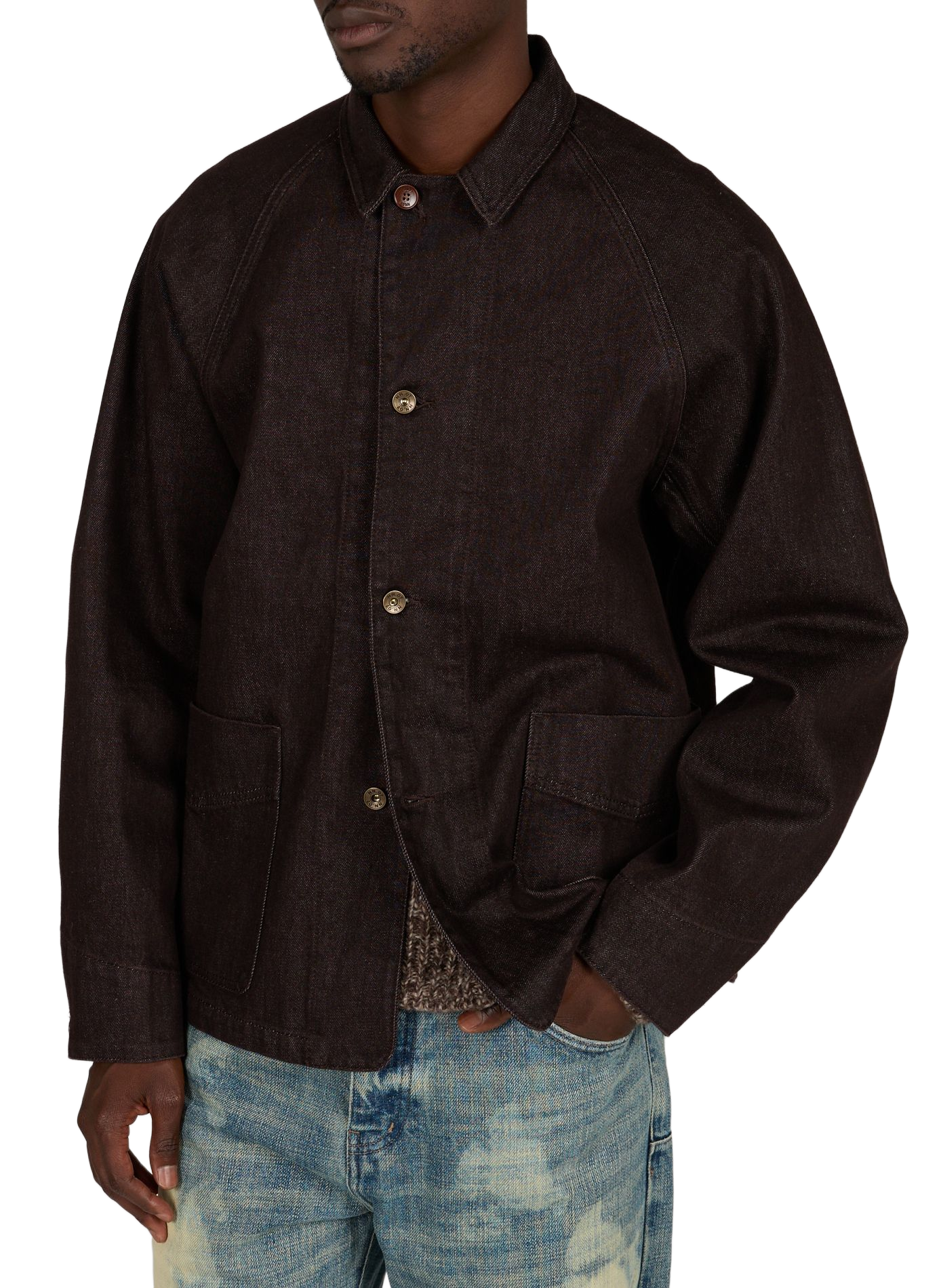 Ruime effen denim jack NN.07 Bruin