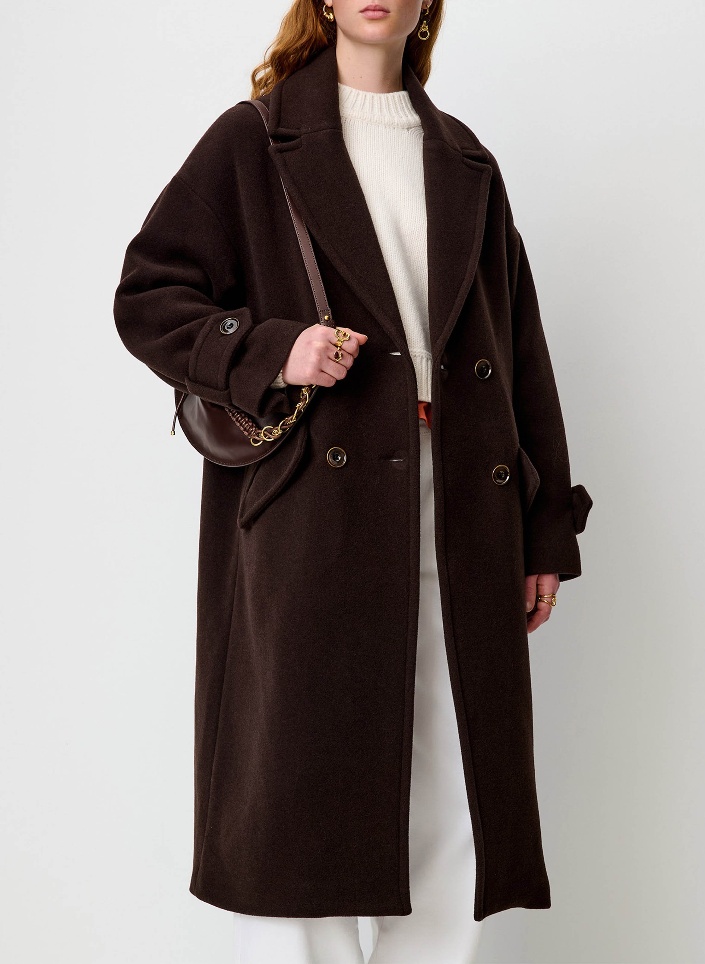Manteau droit col tailleur en laine mélangée mia SESSUN Marron