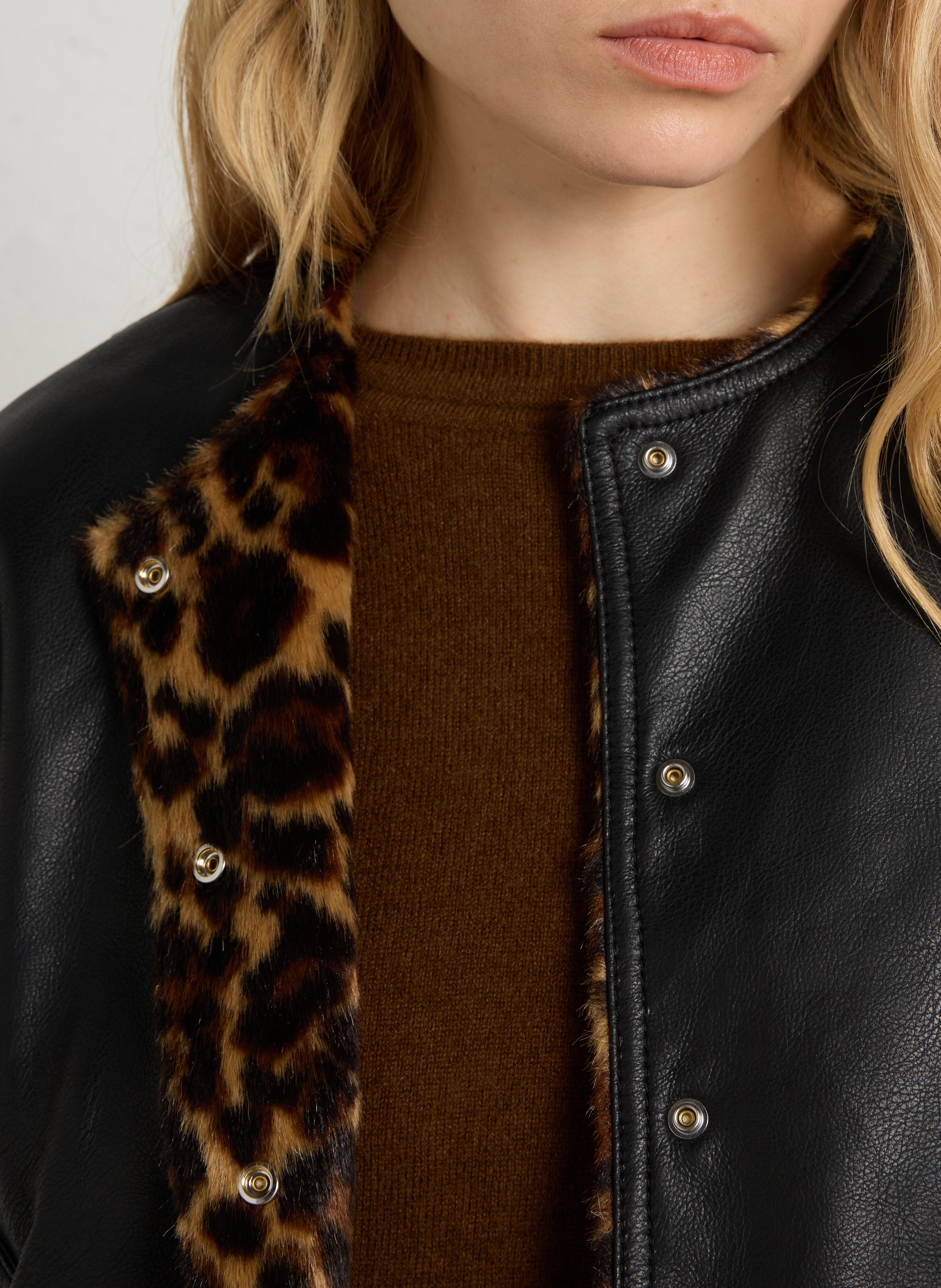 Veste courte réversible effet fourrure IKKS Noir