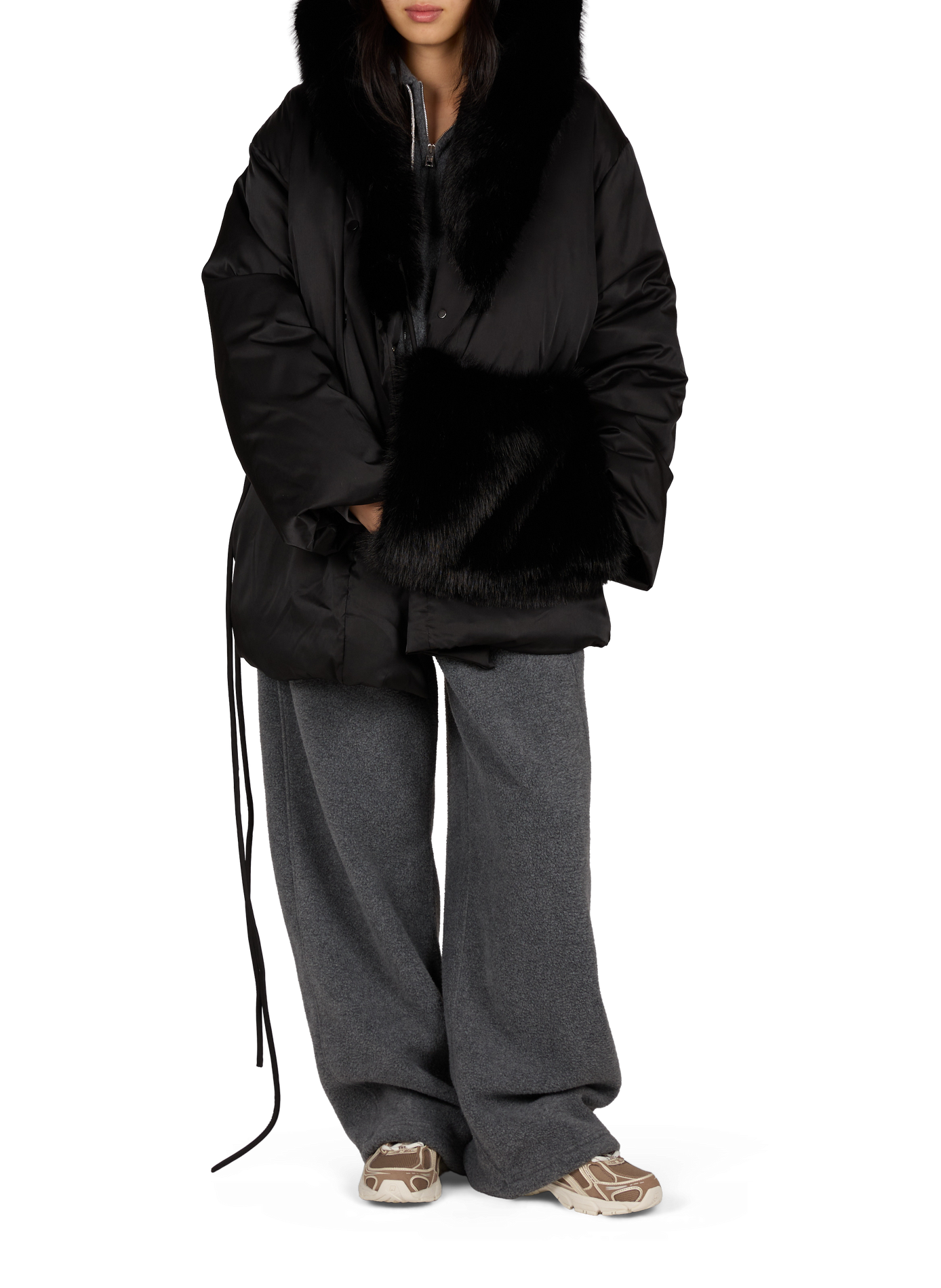 Round-neck fur coat VIKTORIA CHAN Black