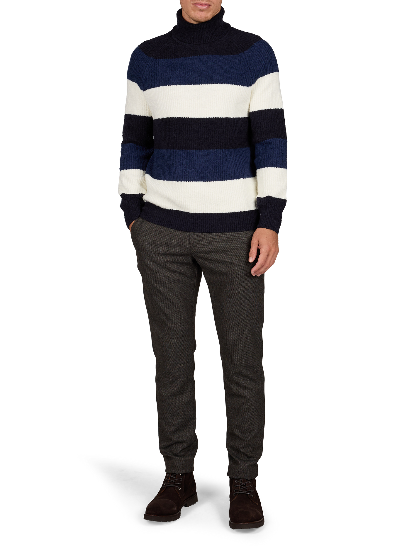 Rollkragenpullover mit breiten Streifen STRELLSON Blau