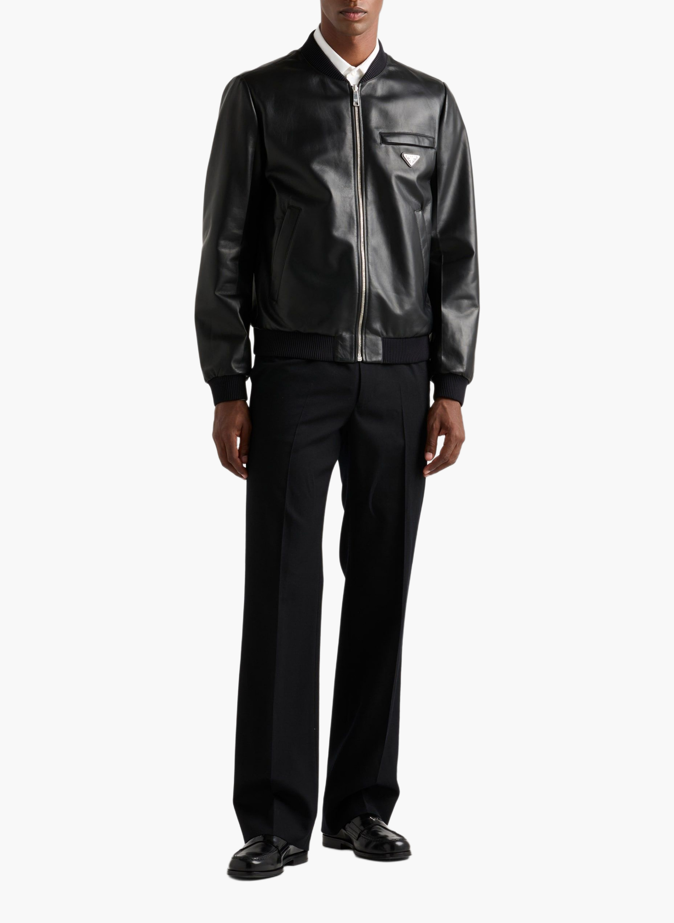 Bomber en cuir nappa PRADA Noir