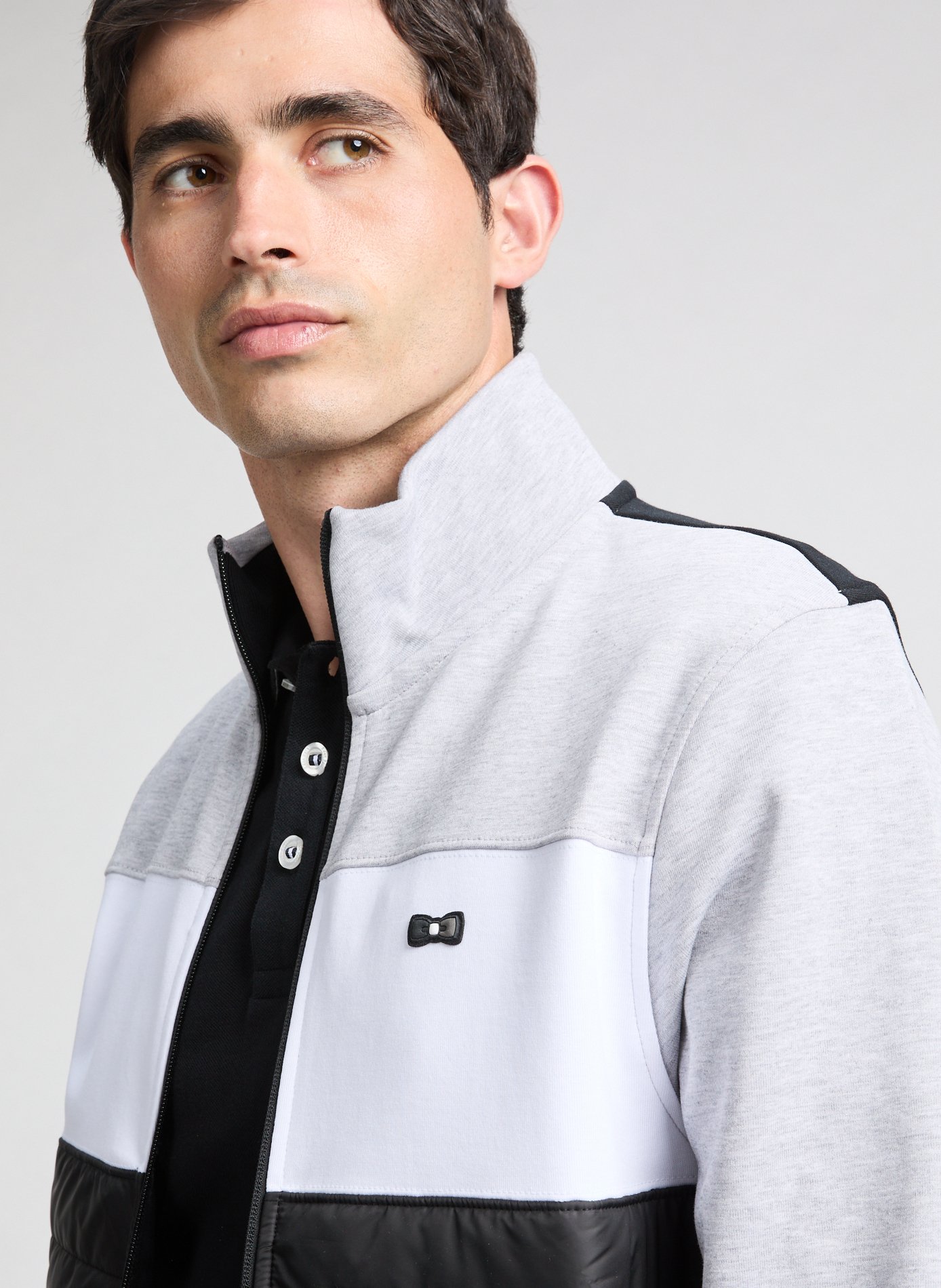 Sweatshirt zippé bimatière en coton EDEN PARK Gris