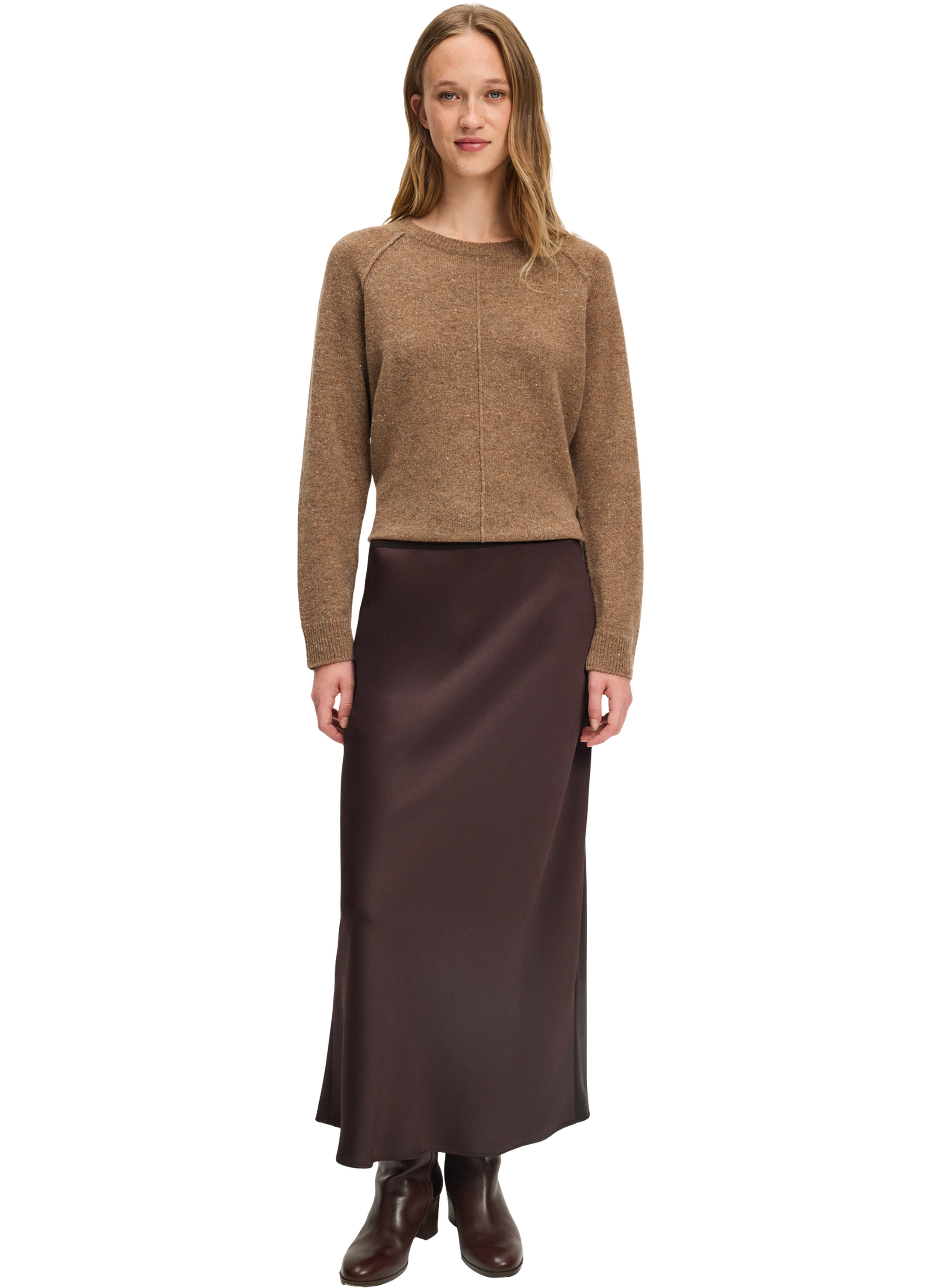 Jupe longue fluide satinée - bethany PABLO Marron