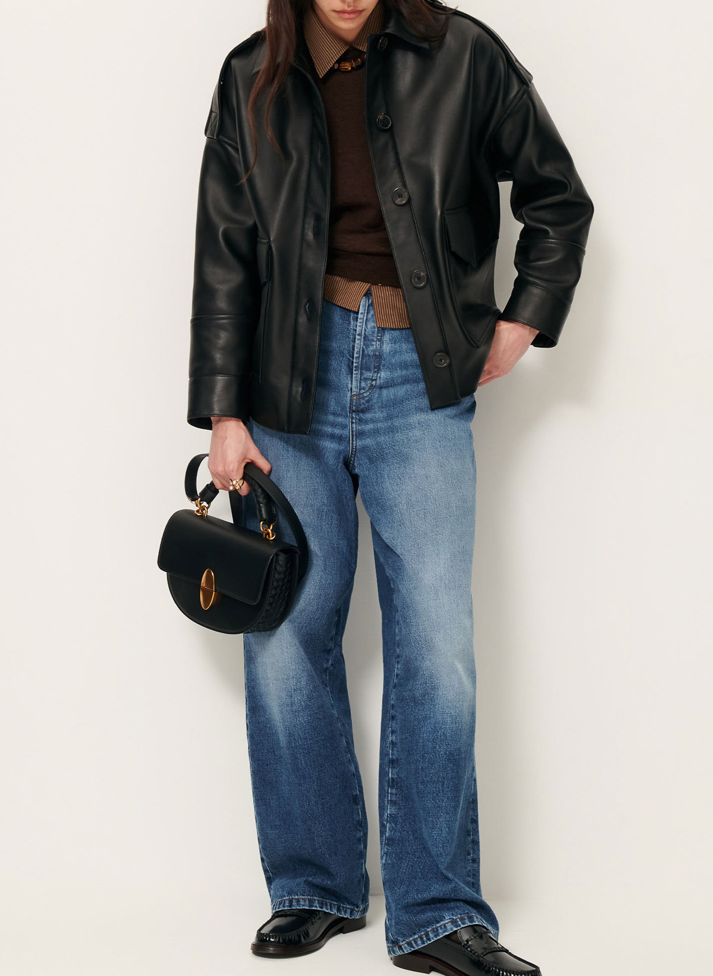 Veste ample boutonnée en cuir harriboyd SESSUN Noir